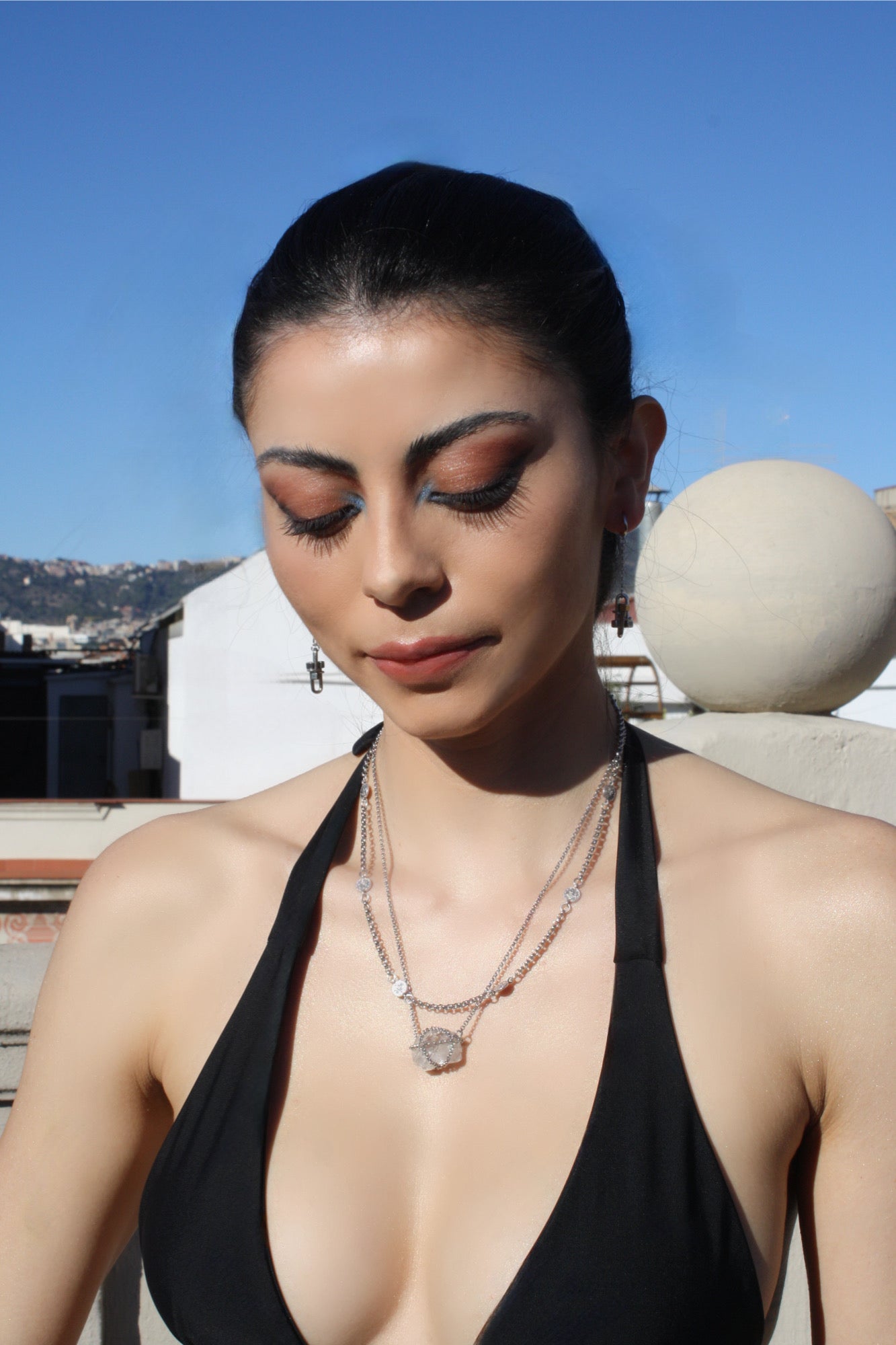 Caged Quartz Necklace In Stainless Steel
