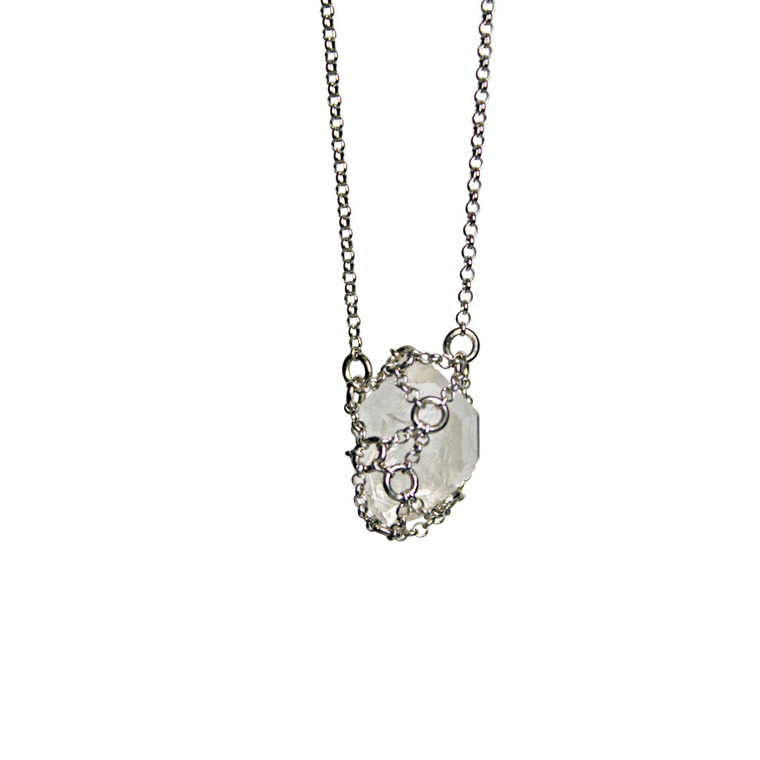 Caged Spider Web Chain Quartz Necklace
