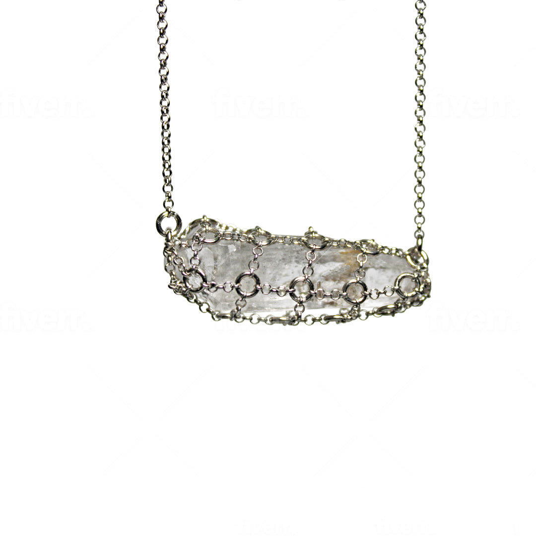 Caged Quartz Spiderweb Chain Necklace