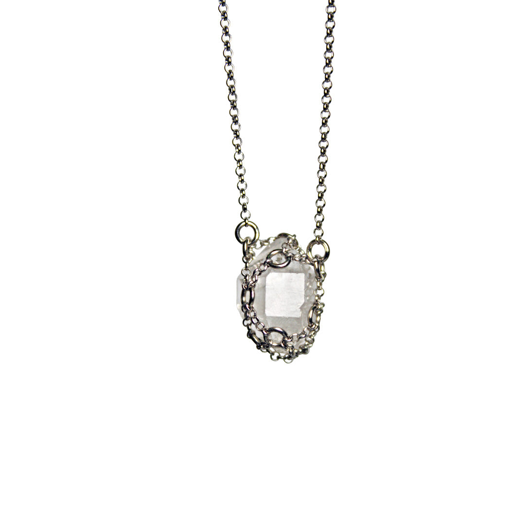 Caged Spider Web Chain Quartz Necklace