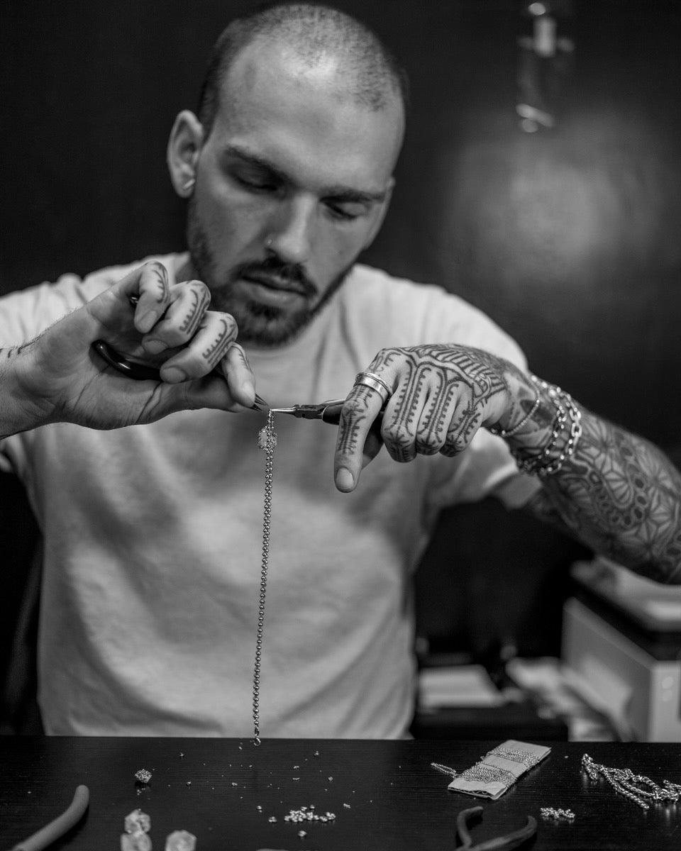 Caged Fluorite 14K Gold Brass Pendant