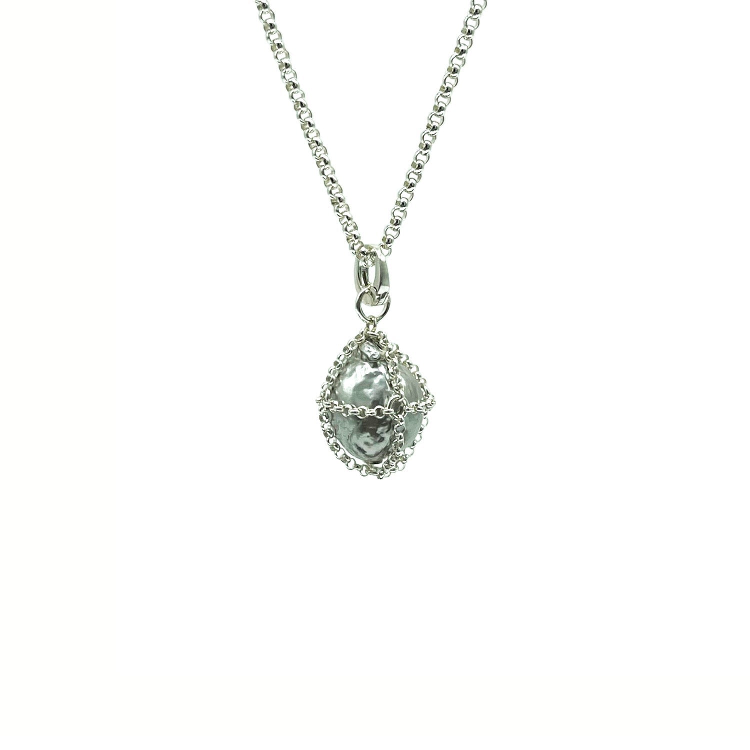 Caged Silver Pearl Pendant