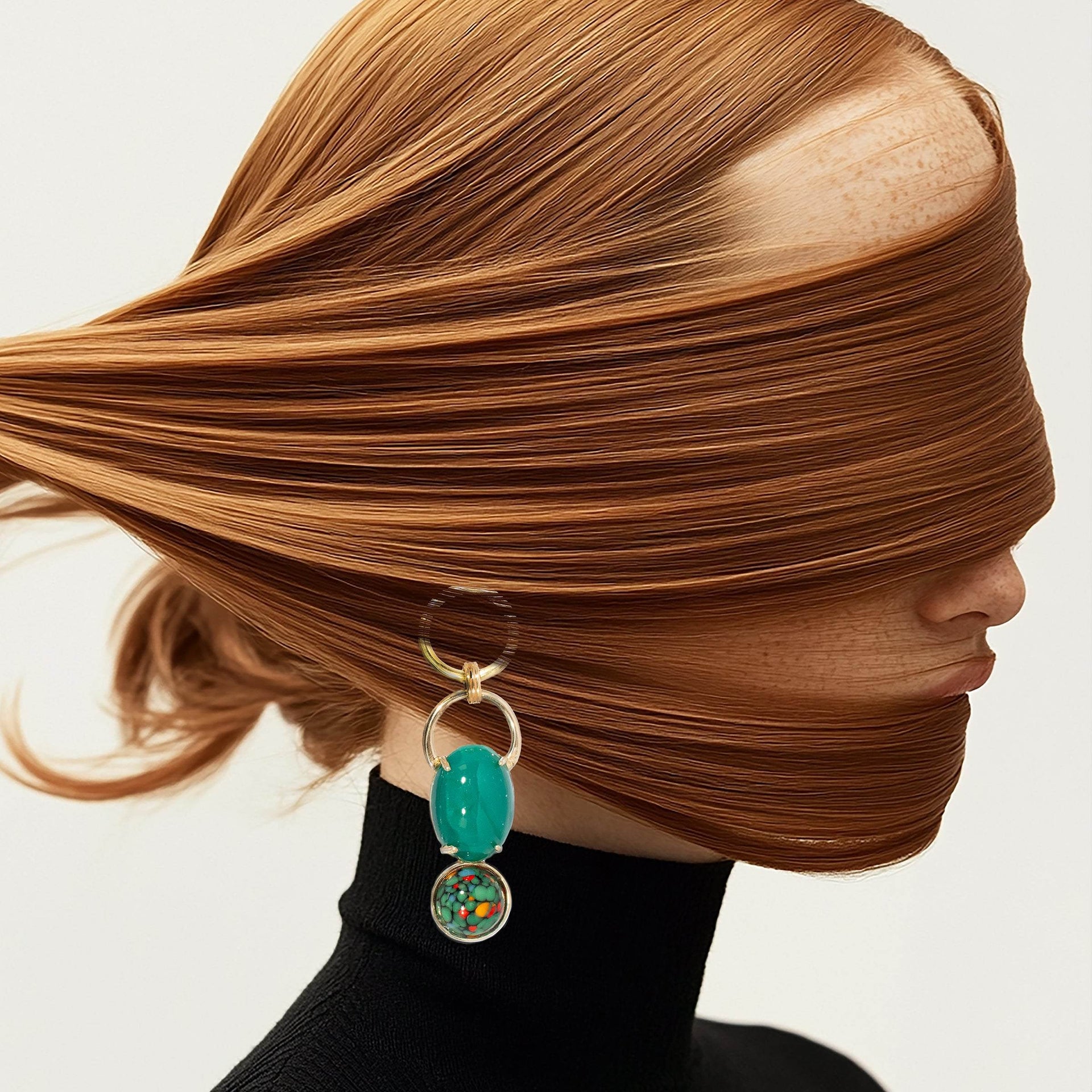 Cairn Earrings – Recycled Brass Statement Earrings With Vintage Seafoam Green Glass Stones