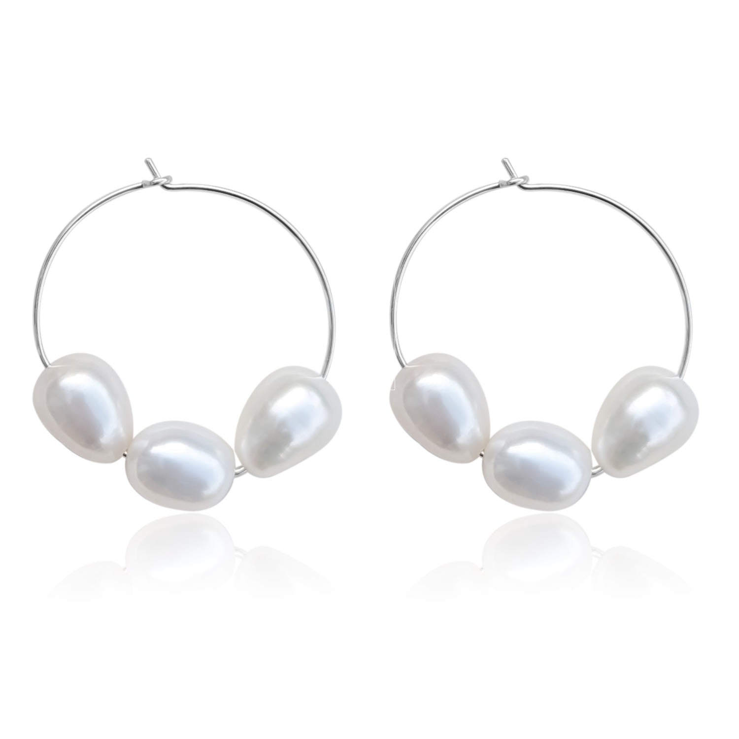 Callie Three Pearl Hoop Sterling Silver Earrings