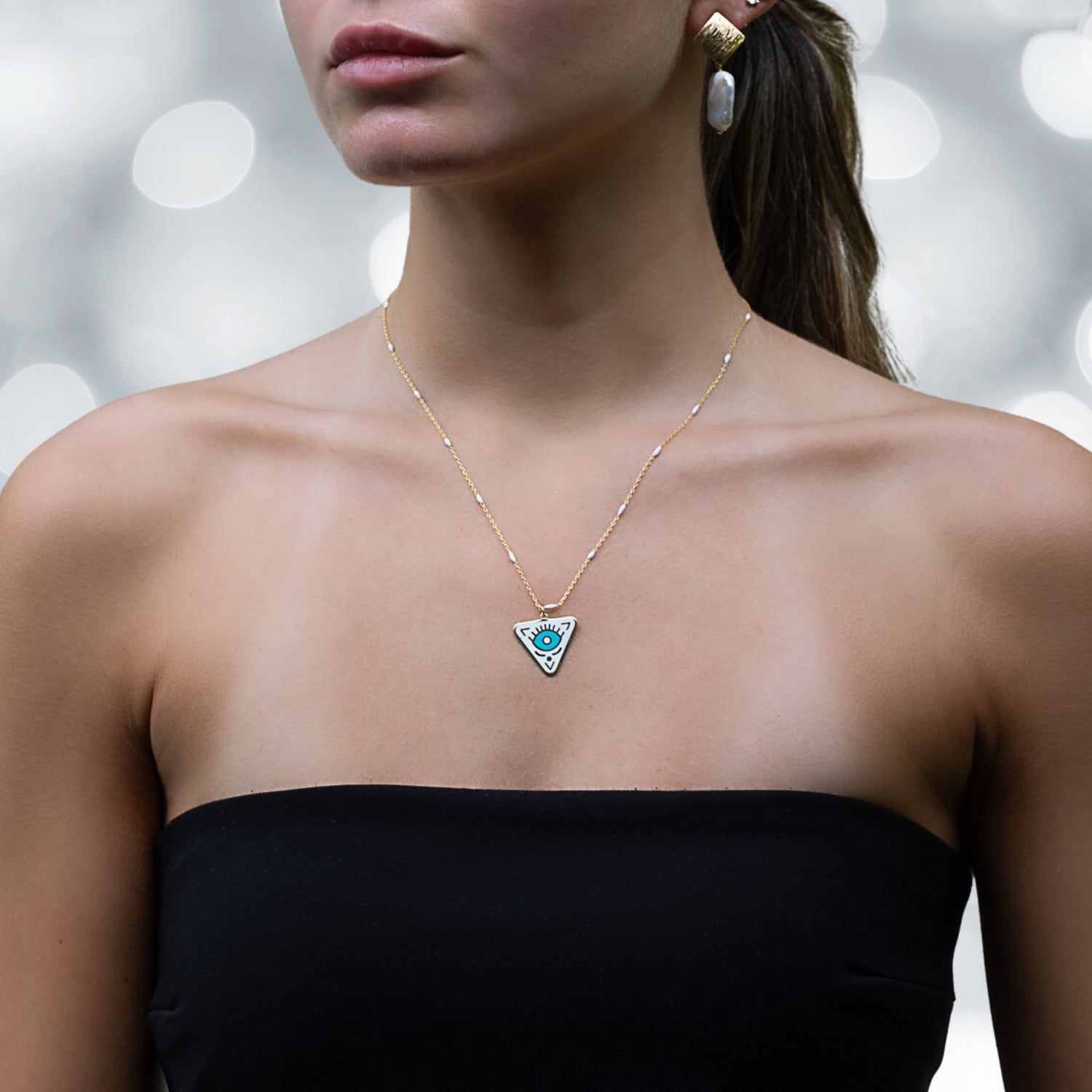 Gold Plated Turquoise Evil Eye Chakra Necklace - Gold