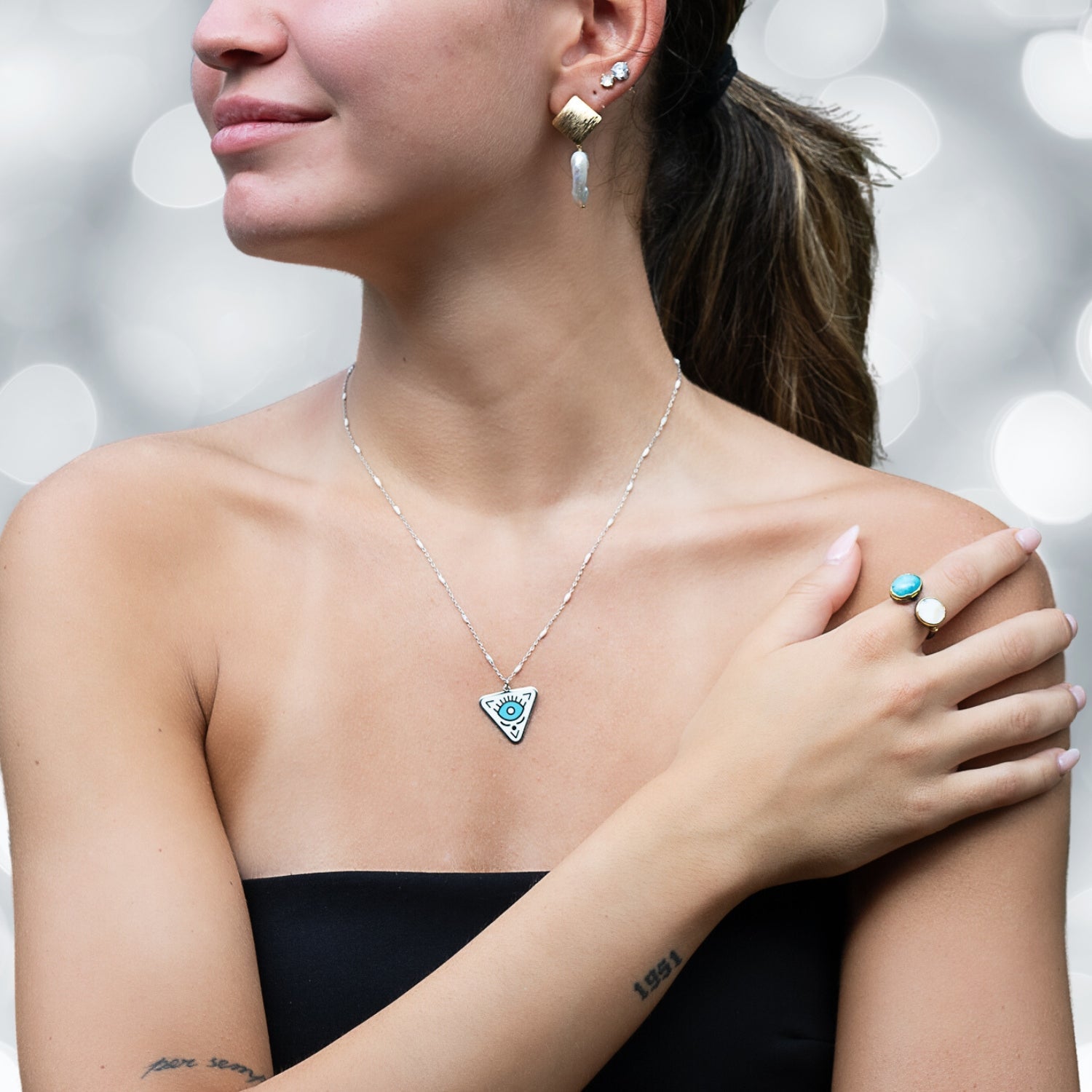 Sterling Silver Turquoise Evil Eye Chakra Necklace - Silver