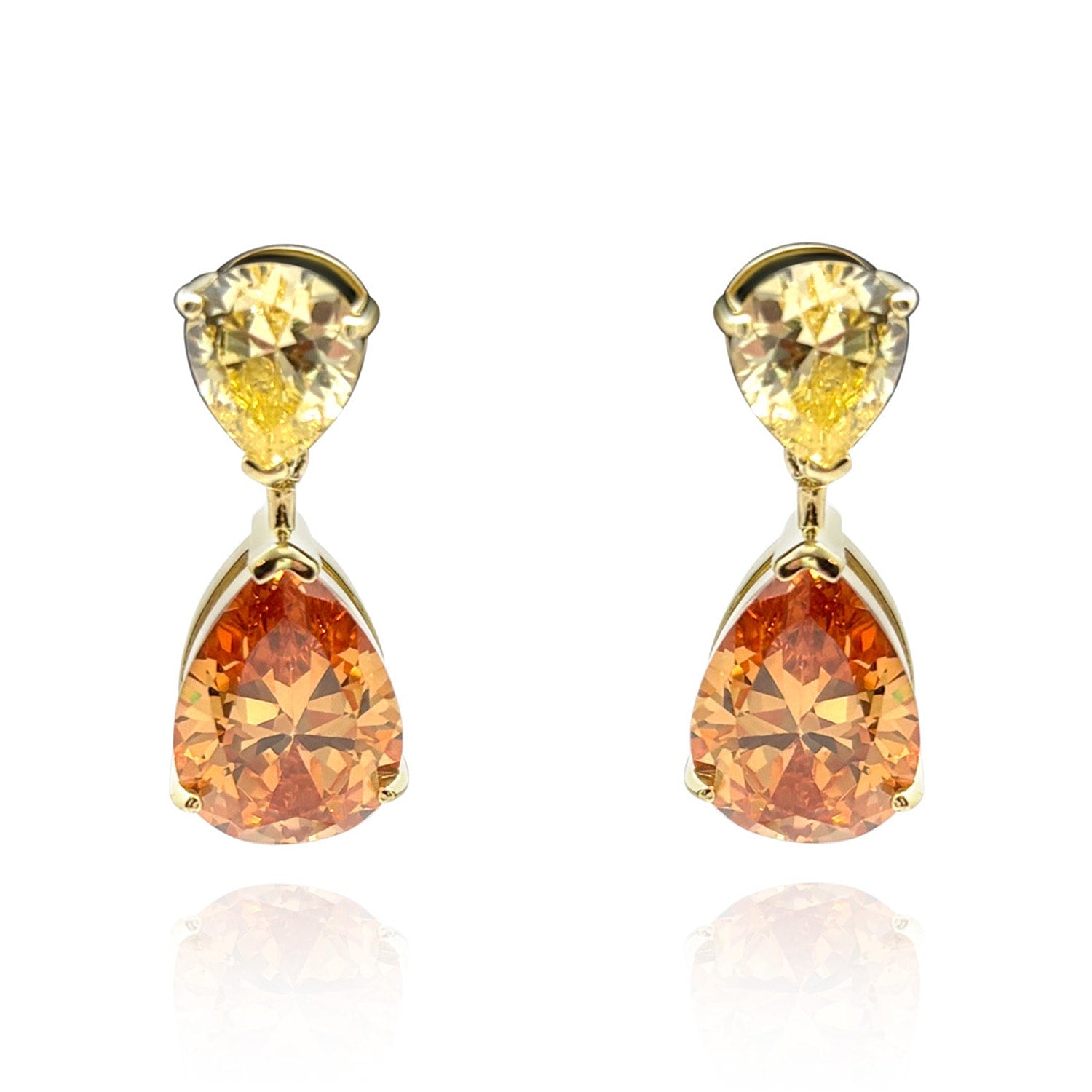 Canary And Brown Diamond Cubic Zirconia Pear Shaped Drop Earrings In Sterling Silver