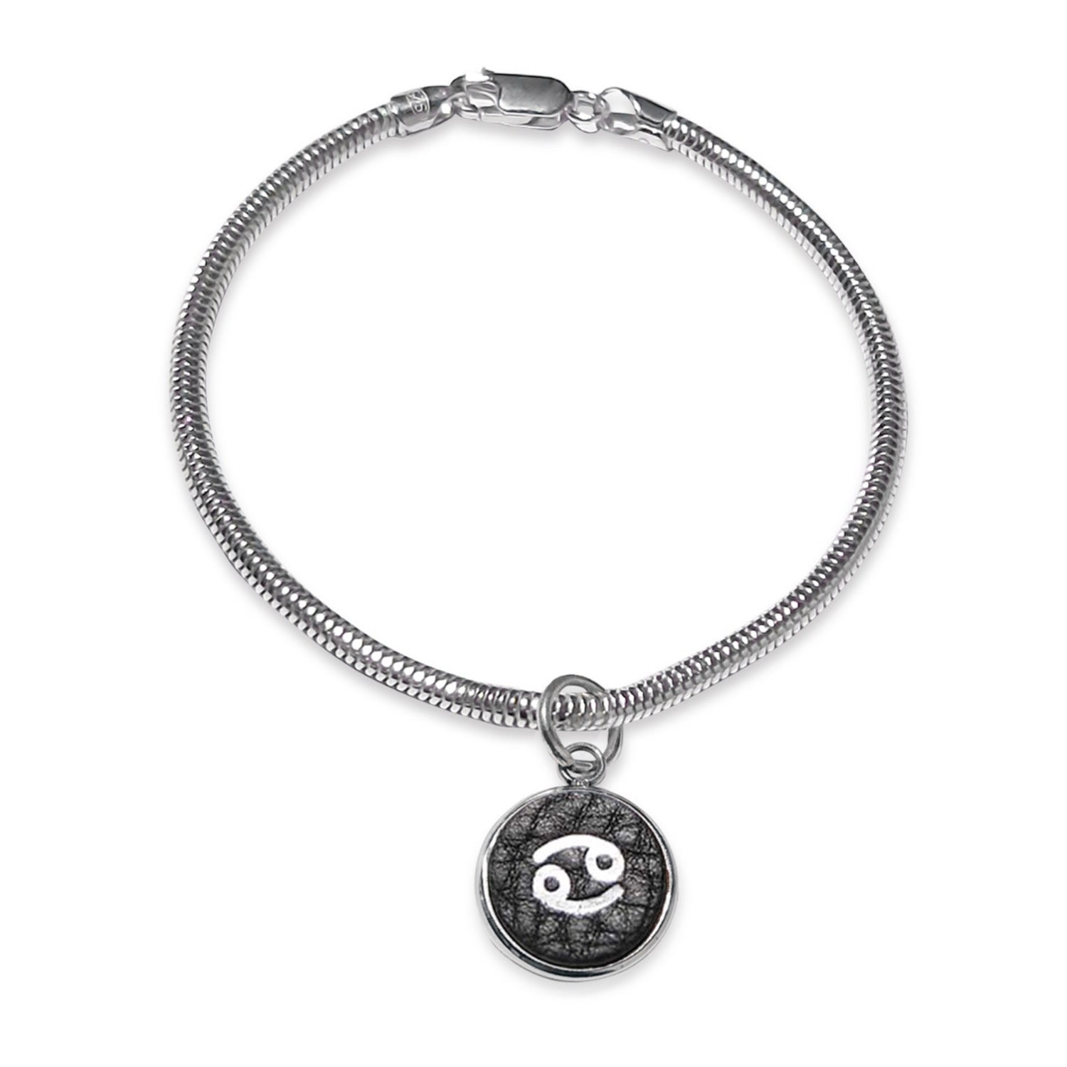 Cancer Zodiac Astrolab Leather & Sterling Silver Bracelet