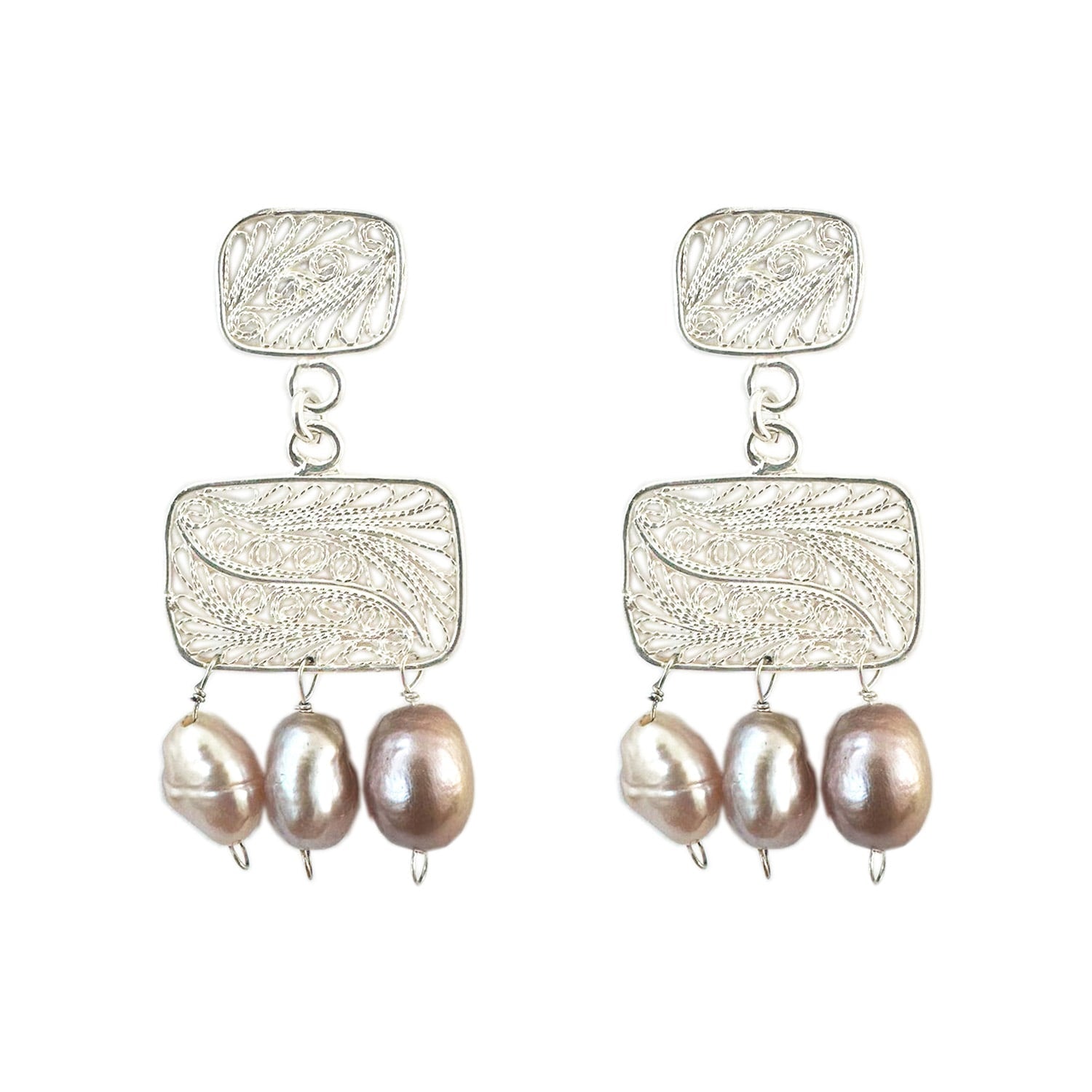 Candelita Three Pearl Silver Earrings