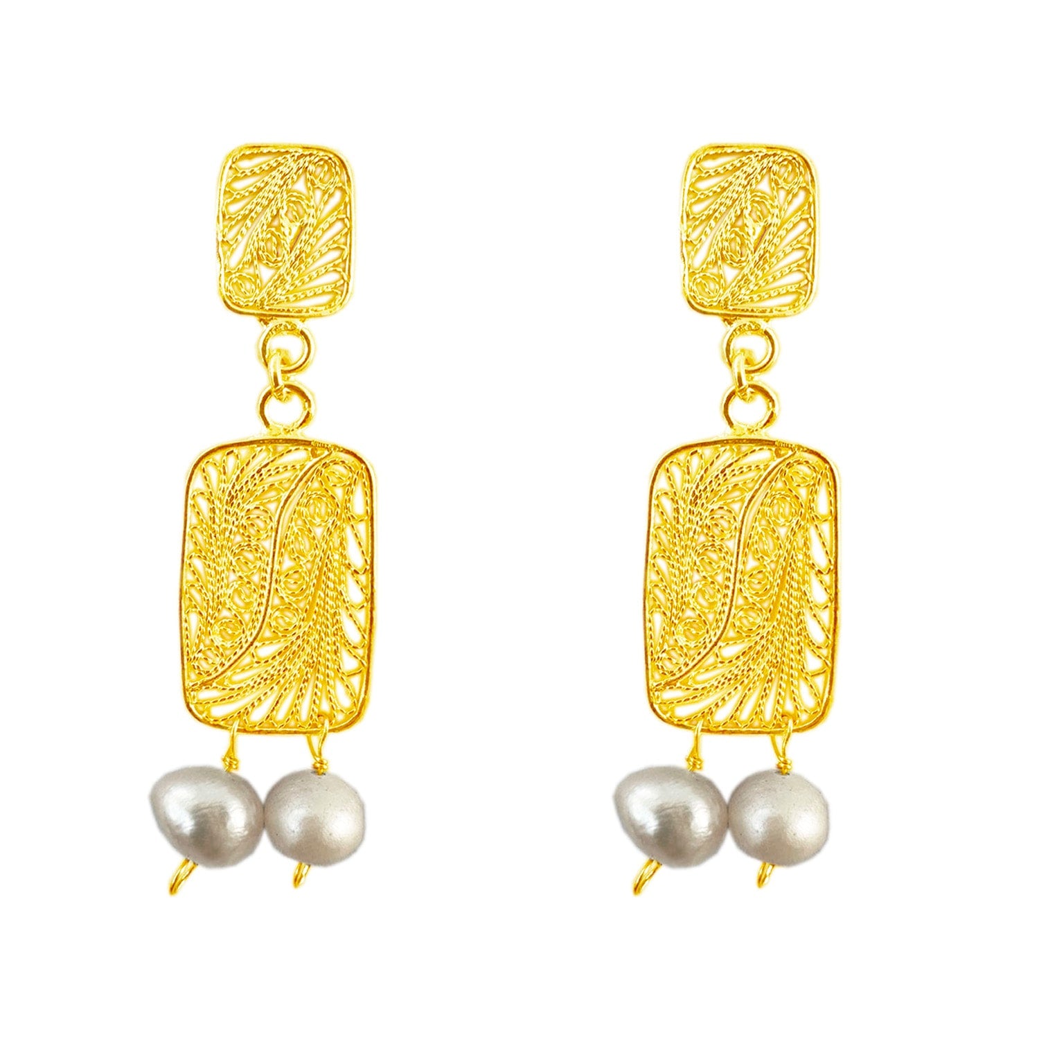 Candelita Two Pearls Golden Earrings