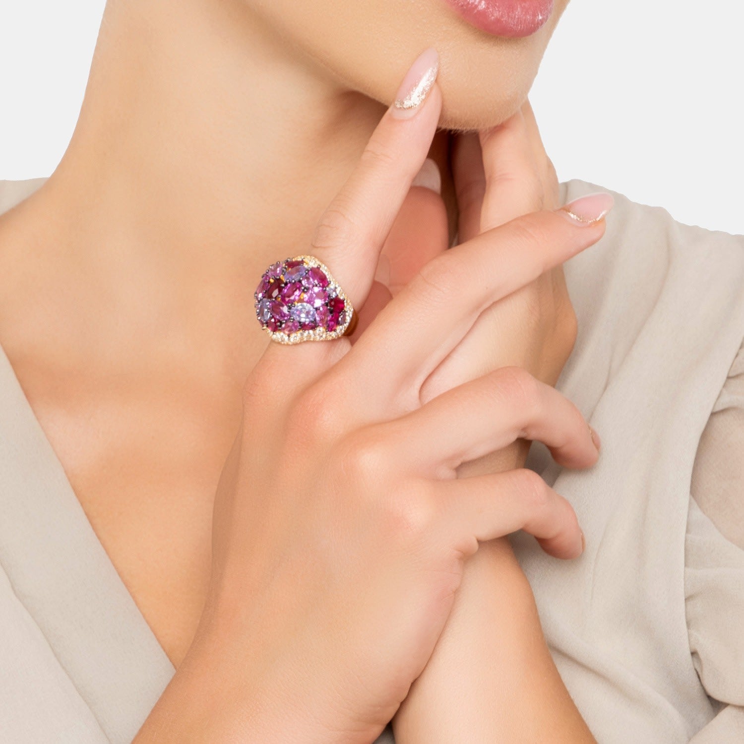 Candy Cocktail Ring Hot Pink Gold