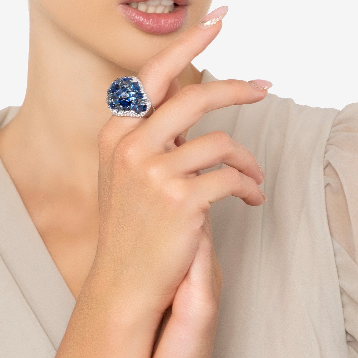 Candy Cocktail Ring Ice Blue Silver