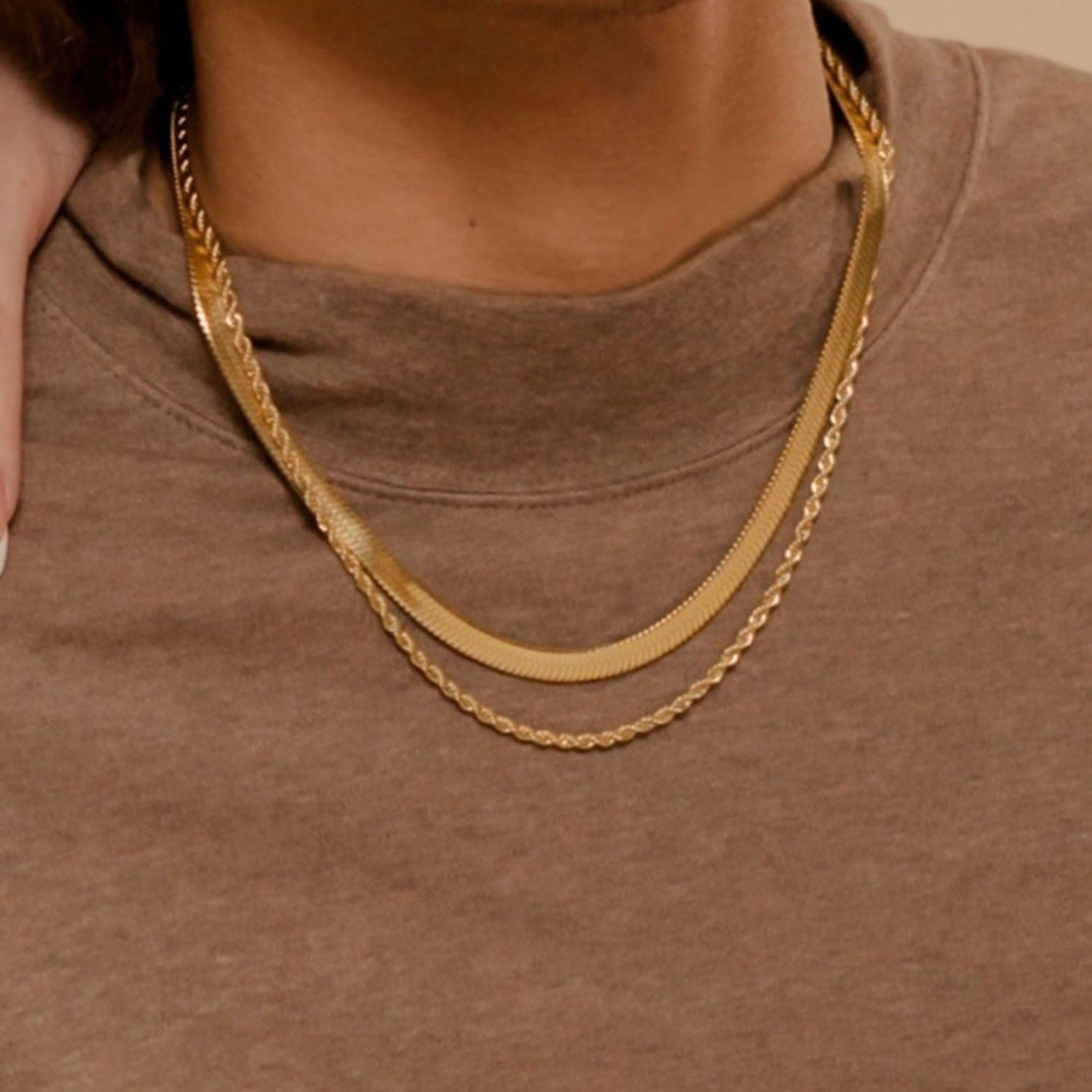 Capri Herringbone Flat Snake Chain Necklace