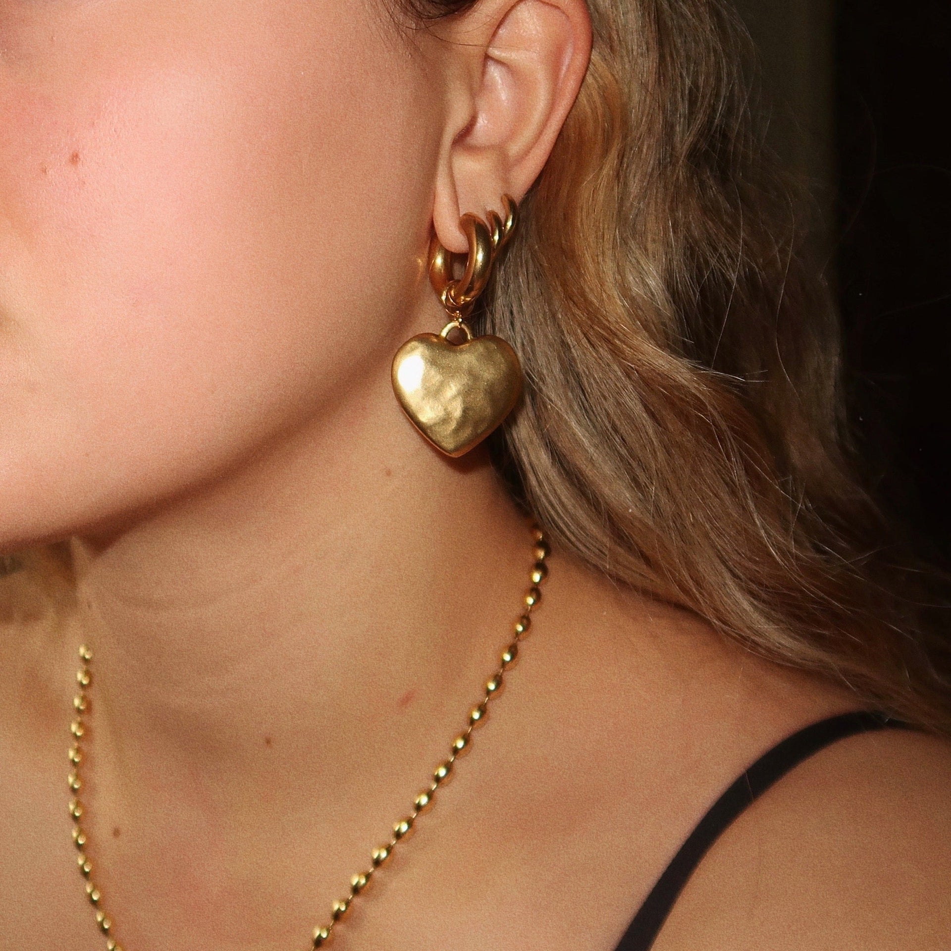 Cara Gold Heart Earrings