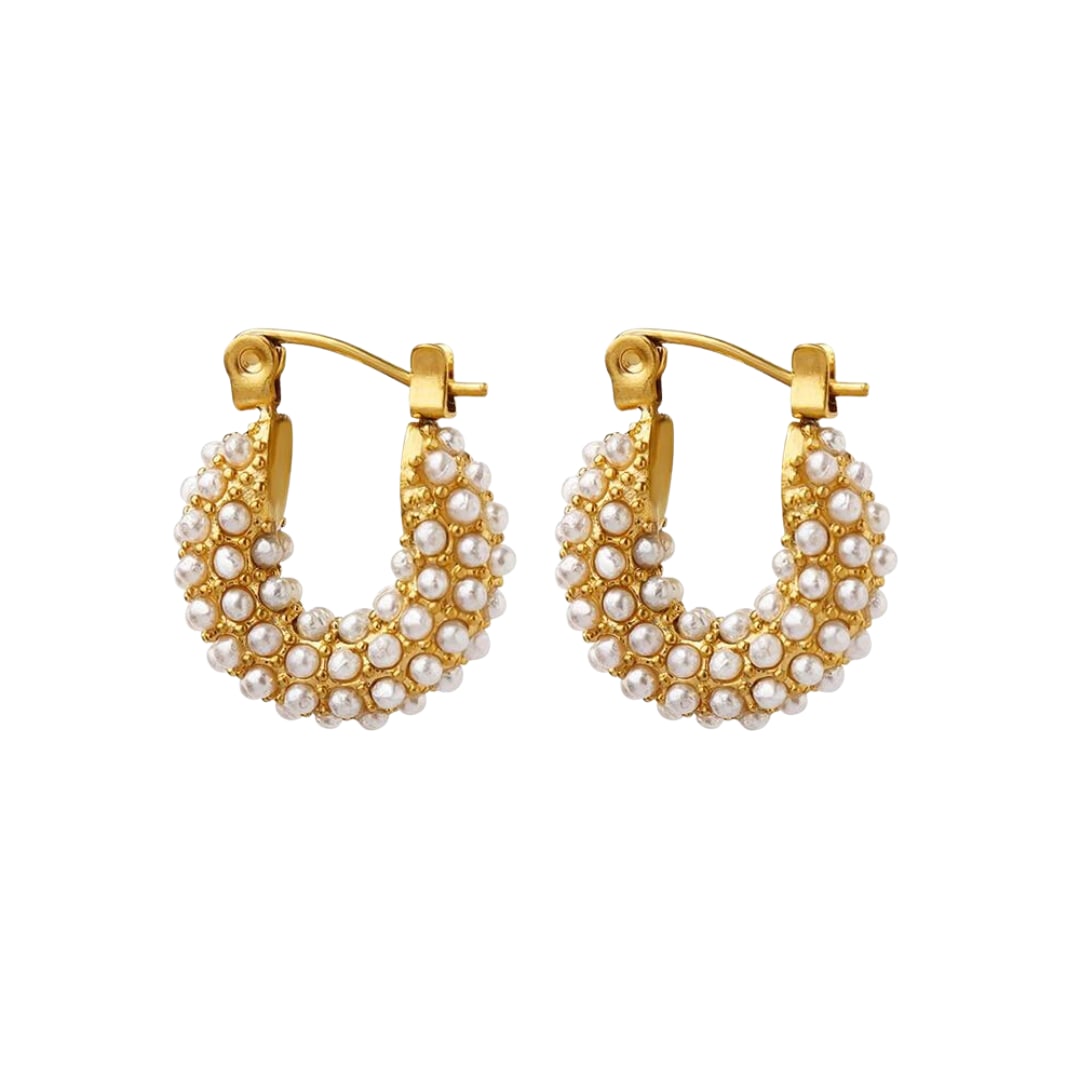 Gold Pearl Mini Hoops