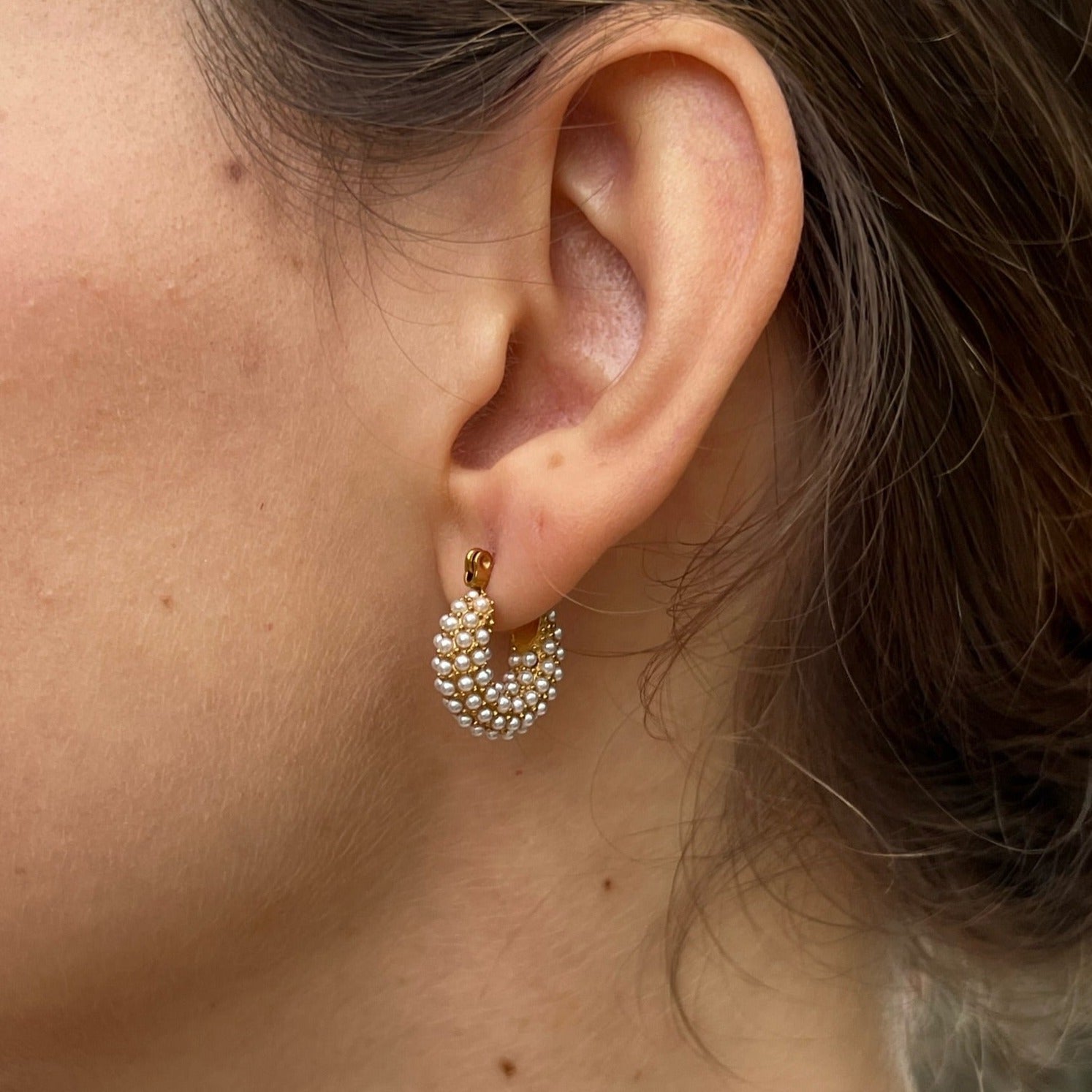Gold Pearl Mini Hoops