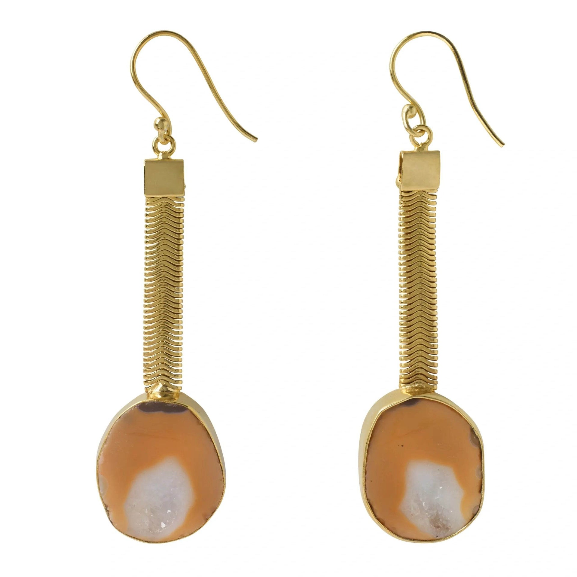 Caramel Apricot Geode Drop Gemstone Earrings