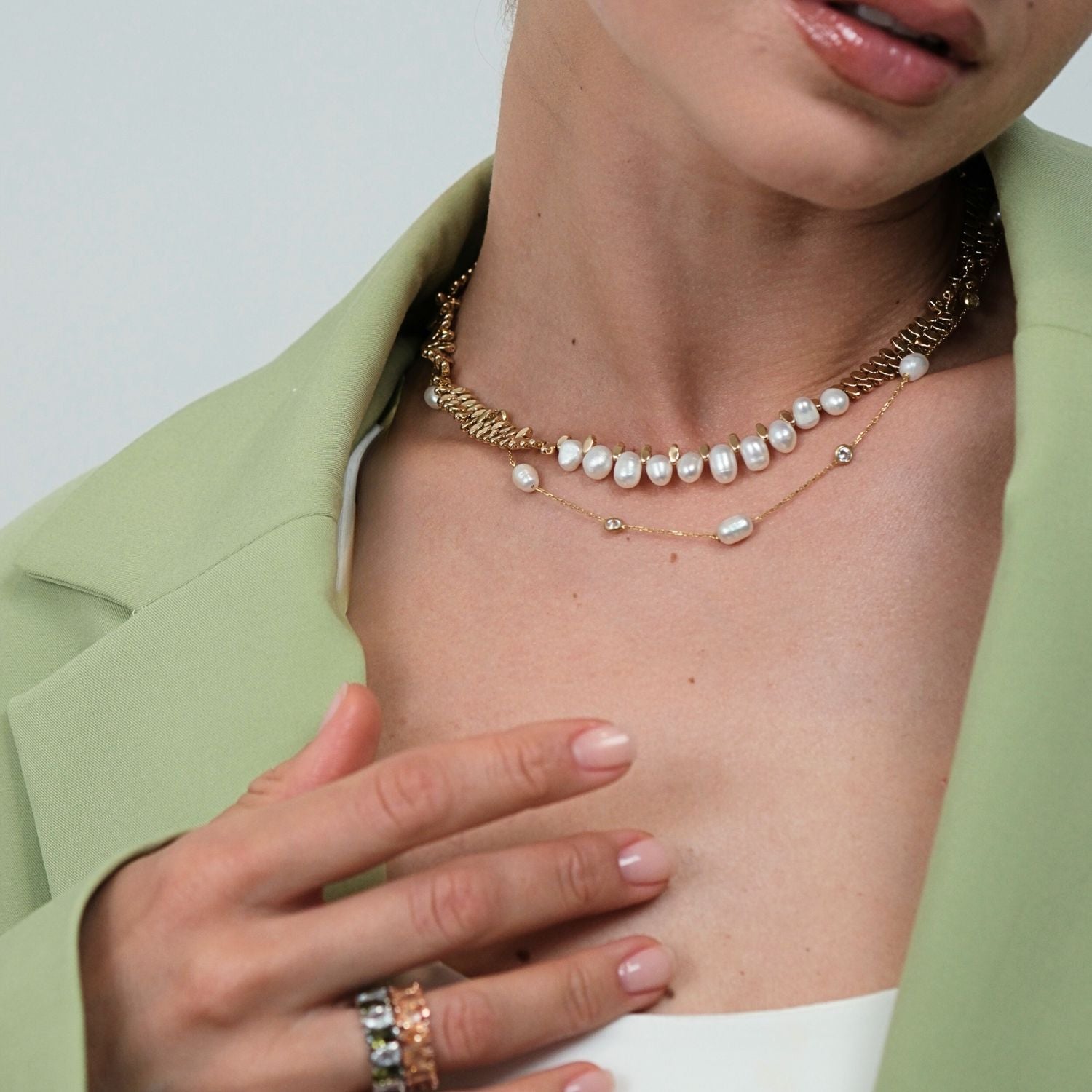 Caria Oval Pearl Hematite Stone Necklace