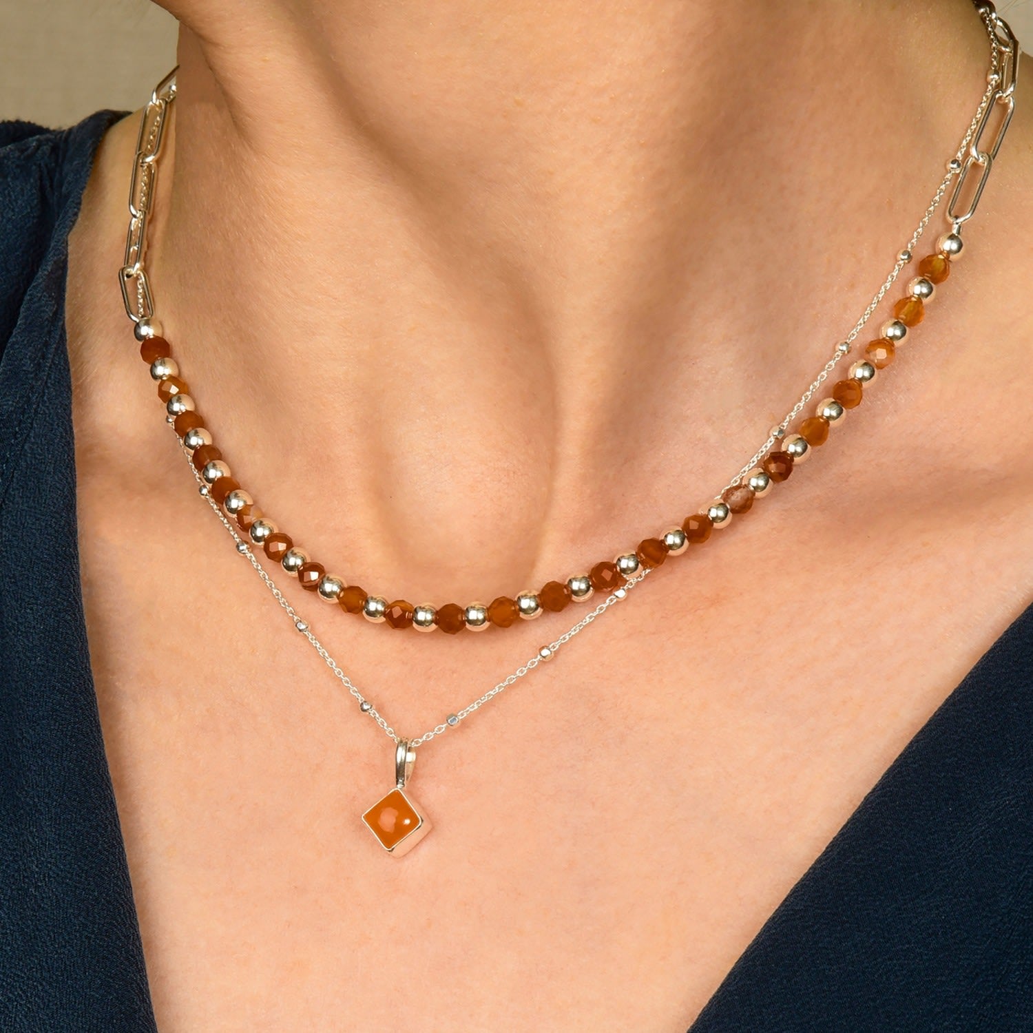 Carnelian Gem Shine Necklace Sterling Silver