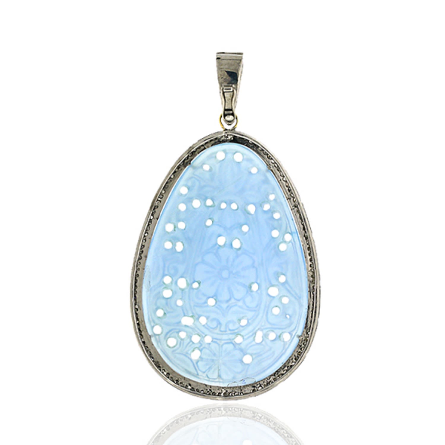 Carved Agate Egg Pendant With Pave Diamonds In Gold & Silver – Fine Artisan Jewelry