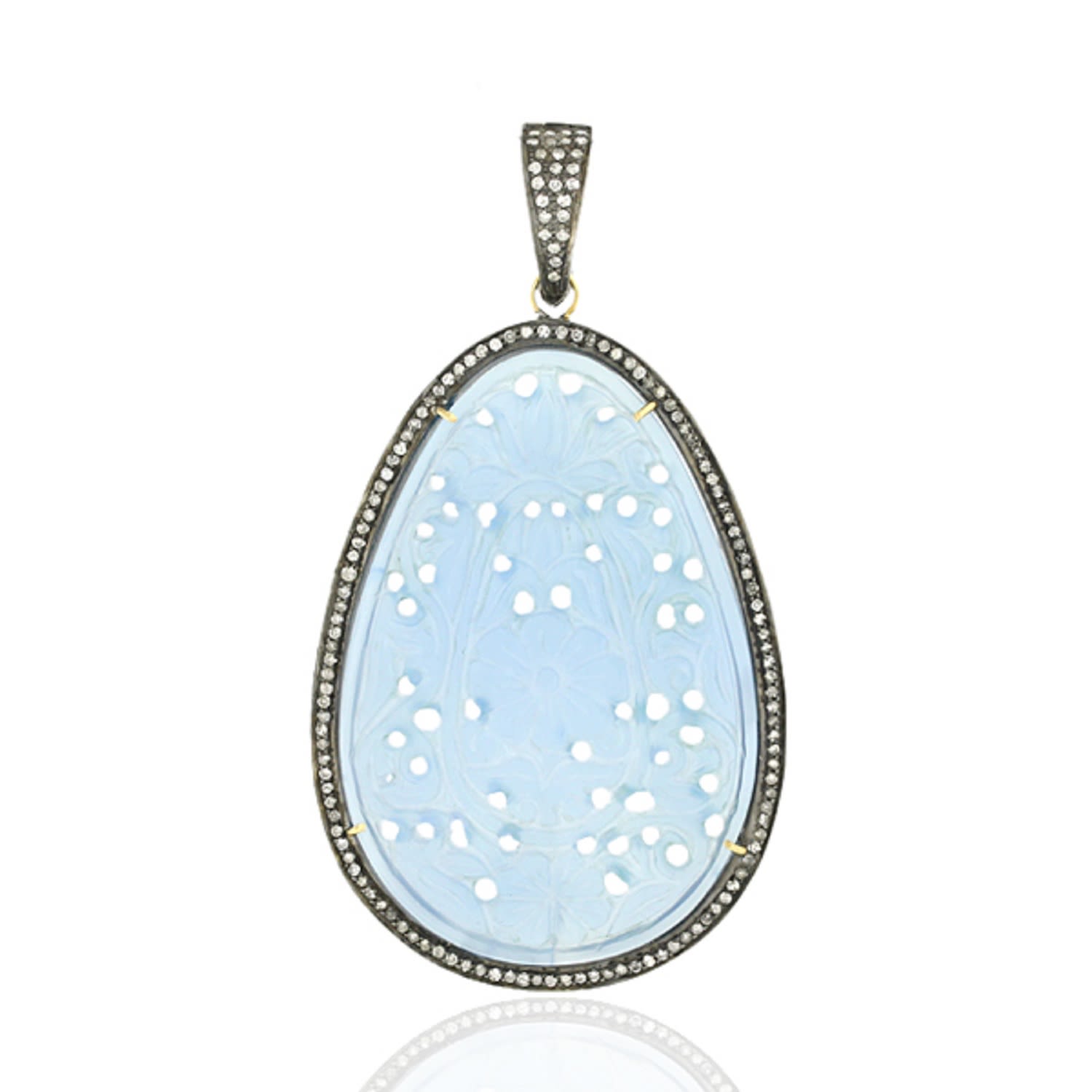 Carved Agate Egg Pendant With Pave Diamonds In Gold & Silver – Fine Artisan Jewelry