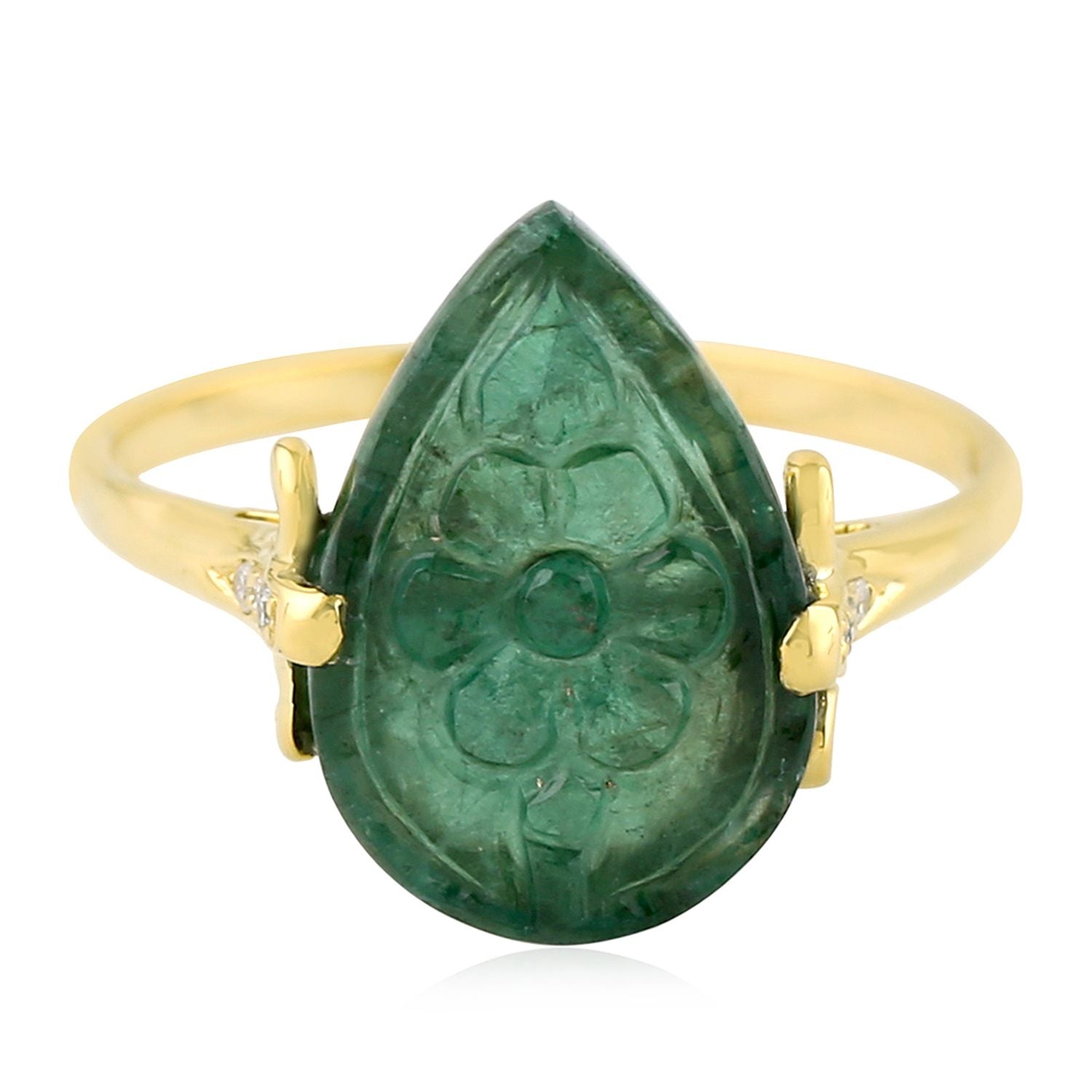Carved Emerald Pave Diamond Cocktail Ring In 18K Yellow Gold – Designer Fine Jewelry