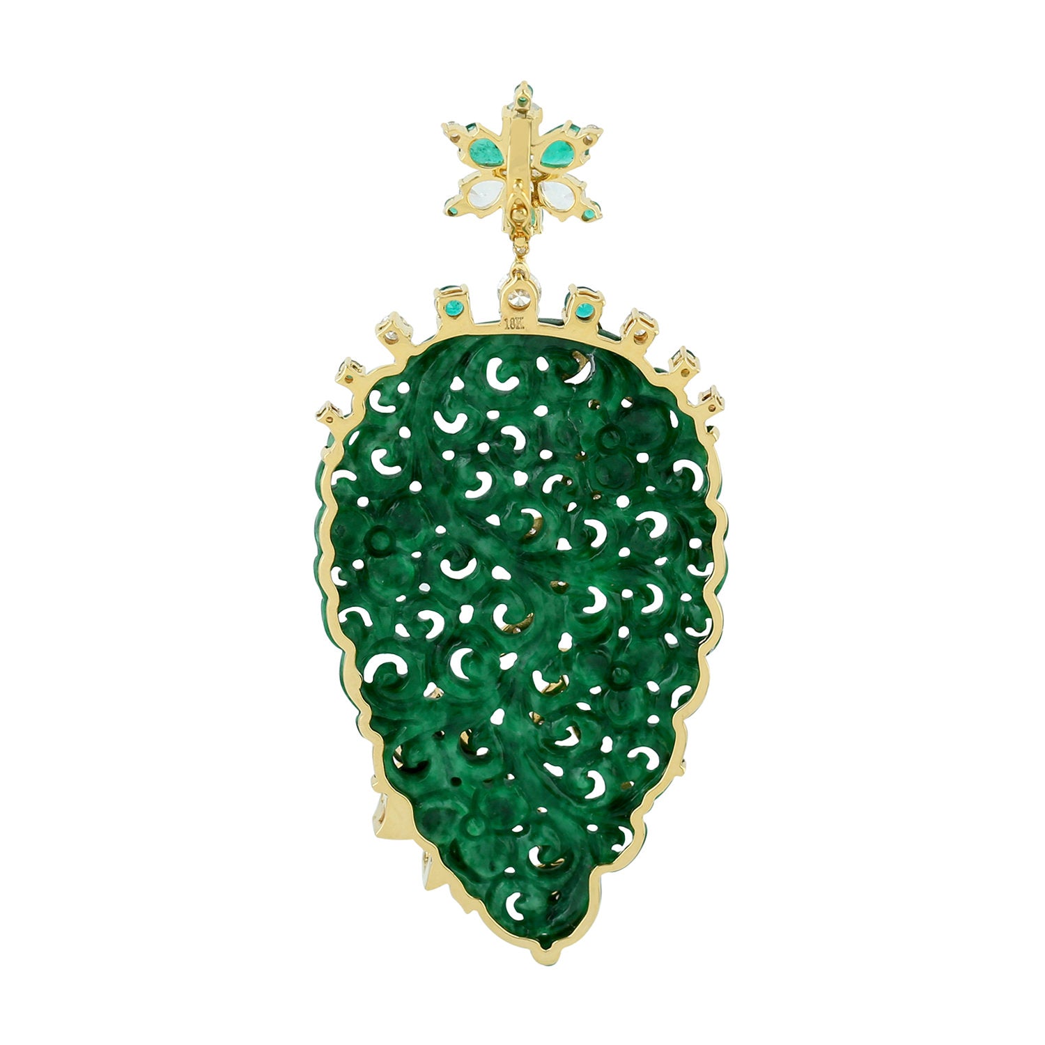 Carved Jade Butterfly Pendant In Gold – Emerald, White Sapphire & Pavé Diamond Designer Jewelry