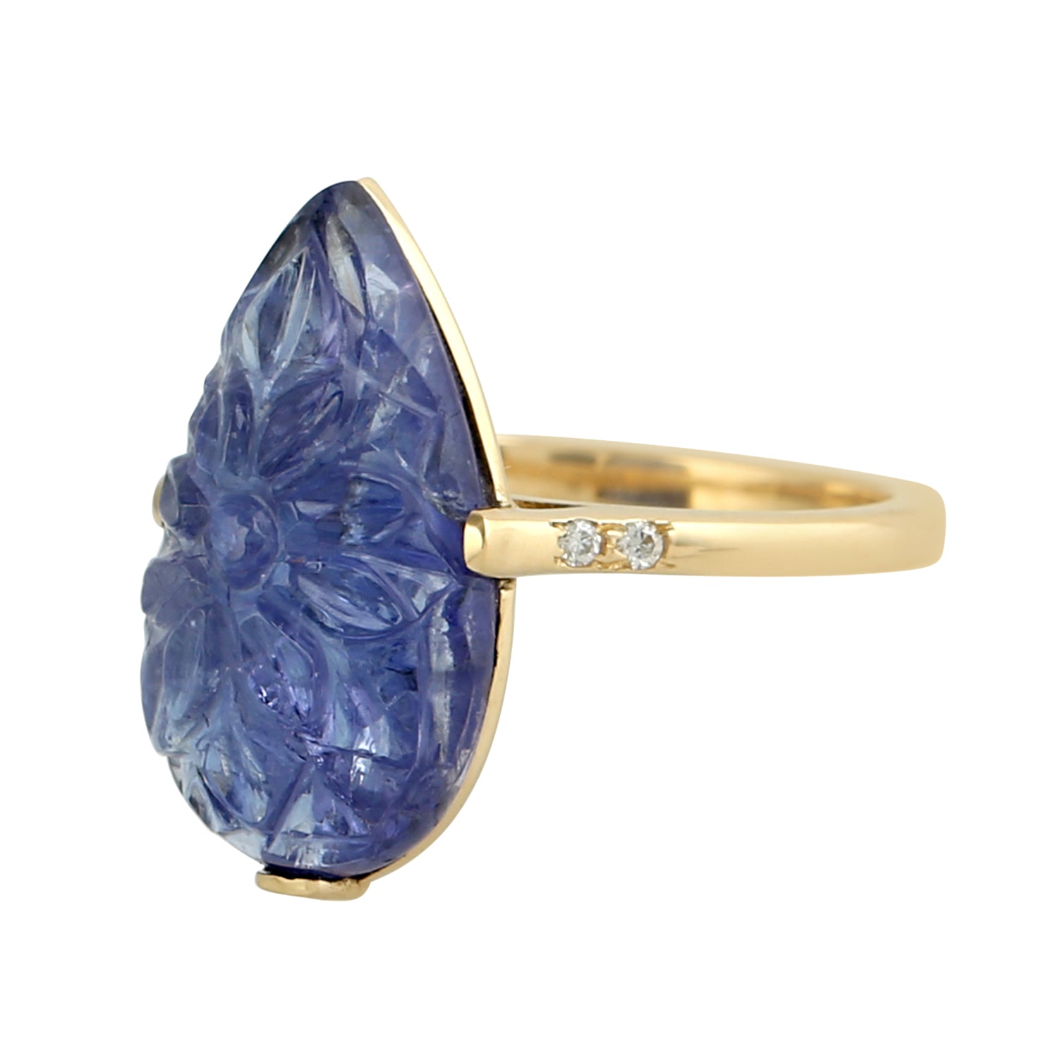 Carving Flower Ring Tanzanite Gemstone 18k Gold