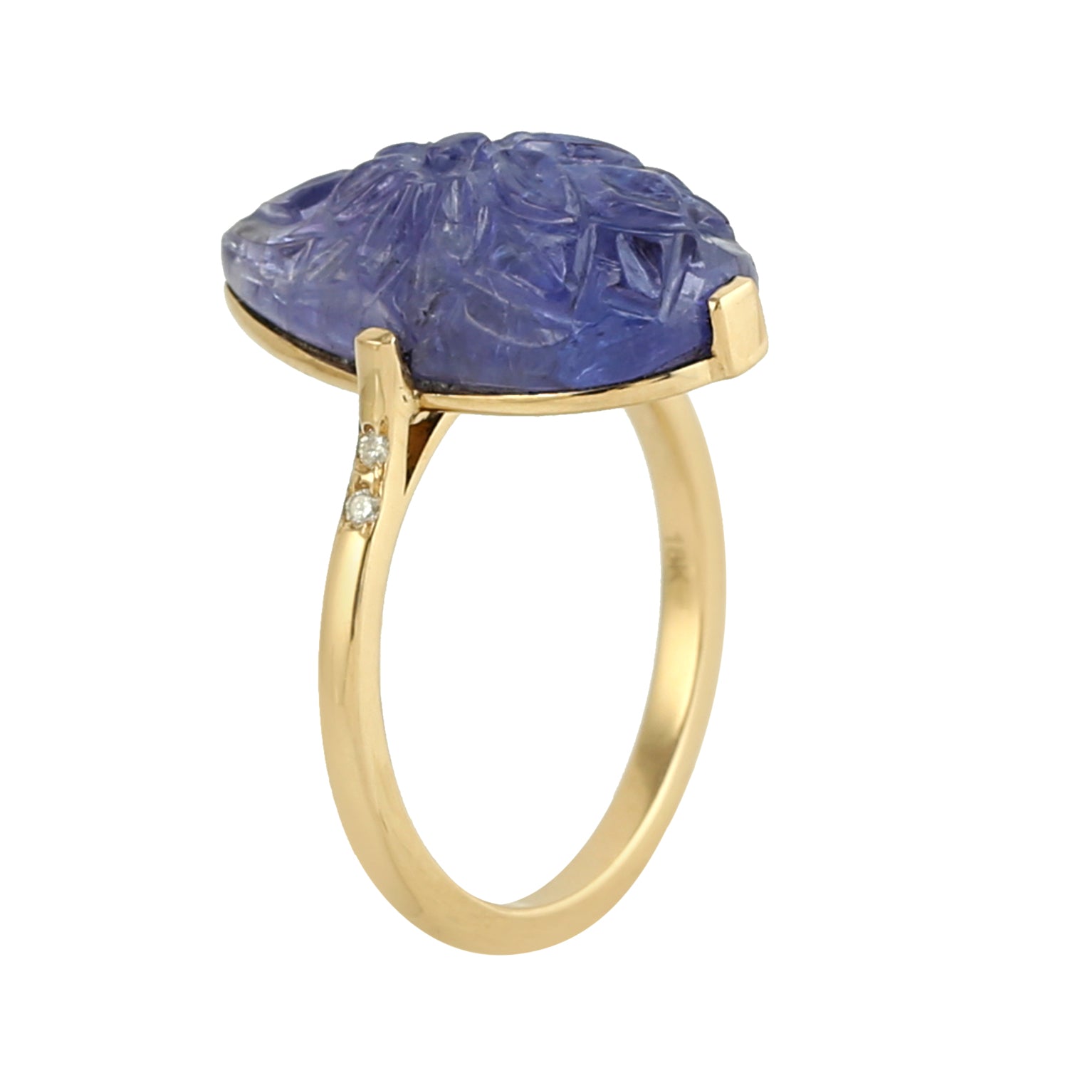 Carving Flower Ring Tanzanite Gemstone 18k Gold