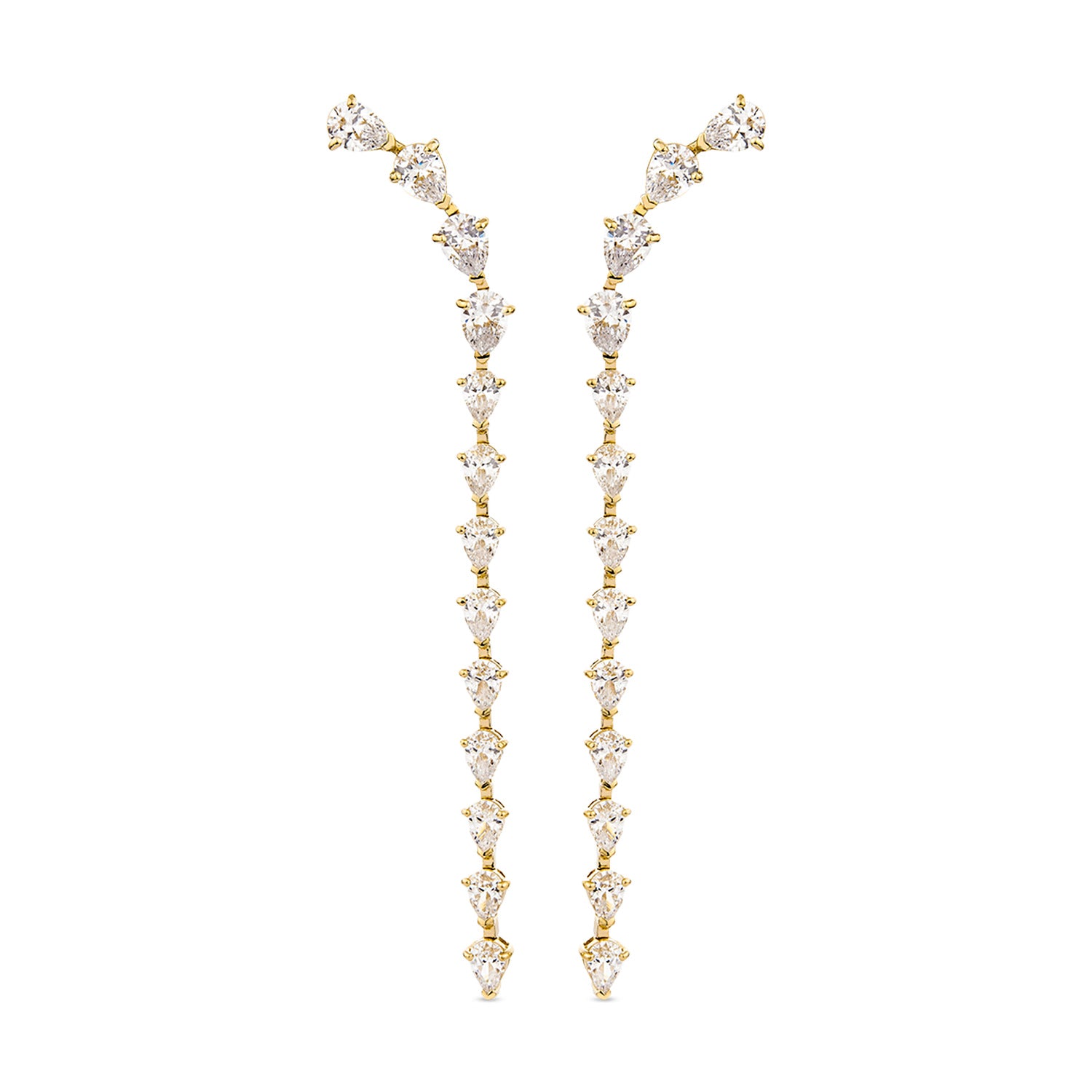 Cascade Drop Earrings With Man Made Cz Diamond Stimulant In Sterling Silver & 18K Gold Vermeil