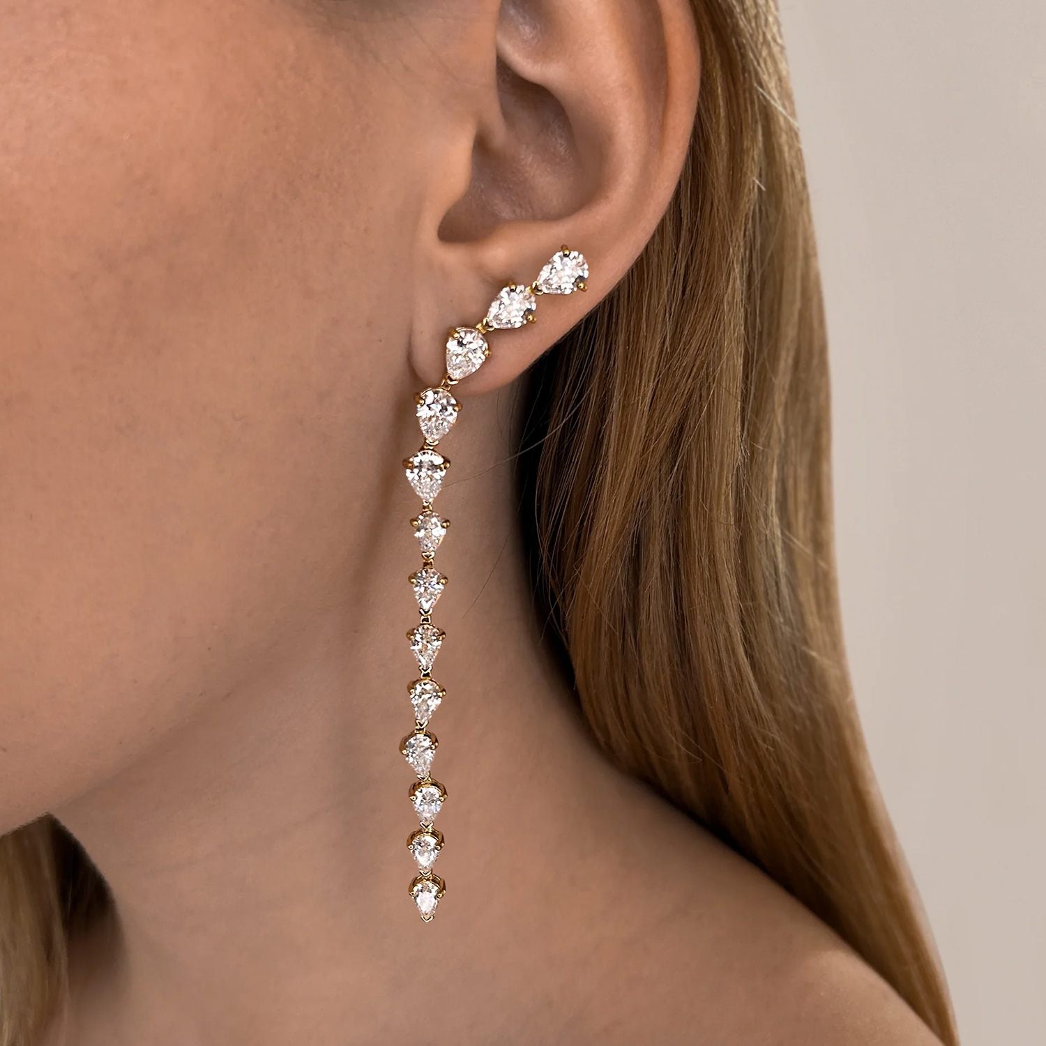 Cascade Drop Earrings With Man Made Mix Cz Diamond Stimulant In 18K Gold Vermeil