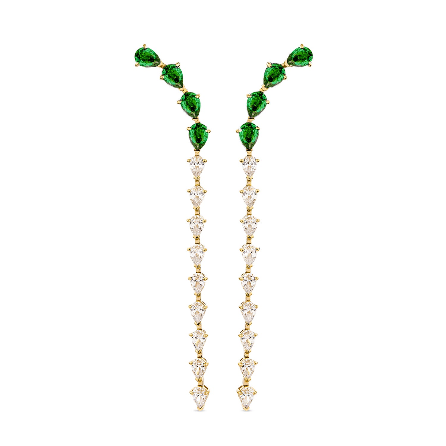 Cascade Drop Earrings With Man Made Emeralds & Cz Diamond Stimulant In 18K Gold Vermeil