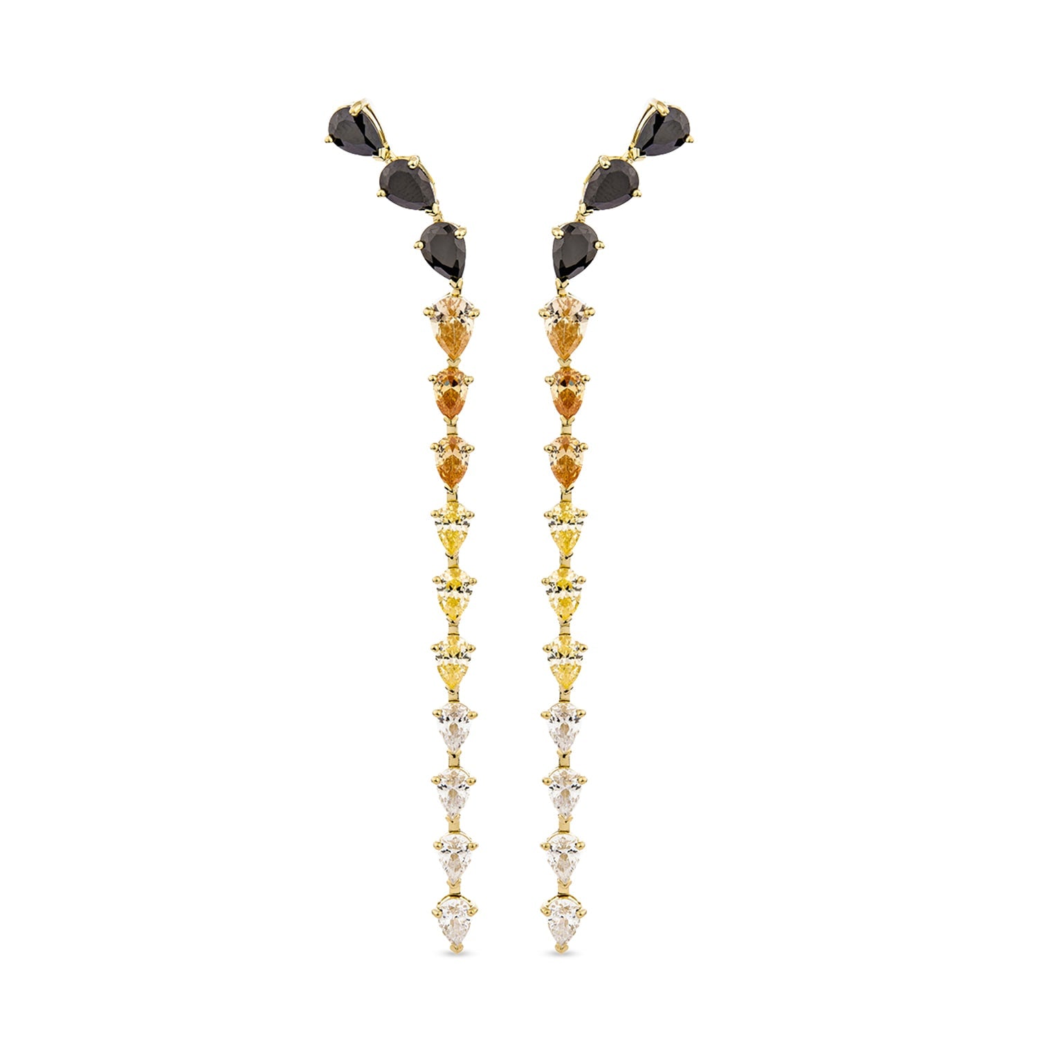 Cascade Drop Earrings With Man Made Mix Cz Diamond Stimulant In 18K Gold Vermeil