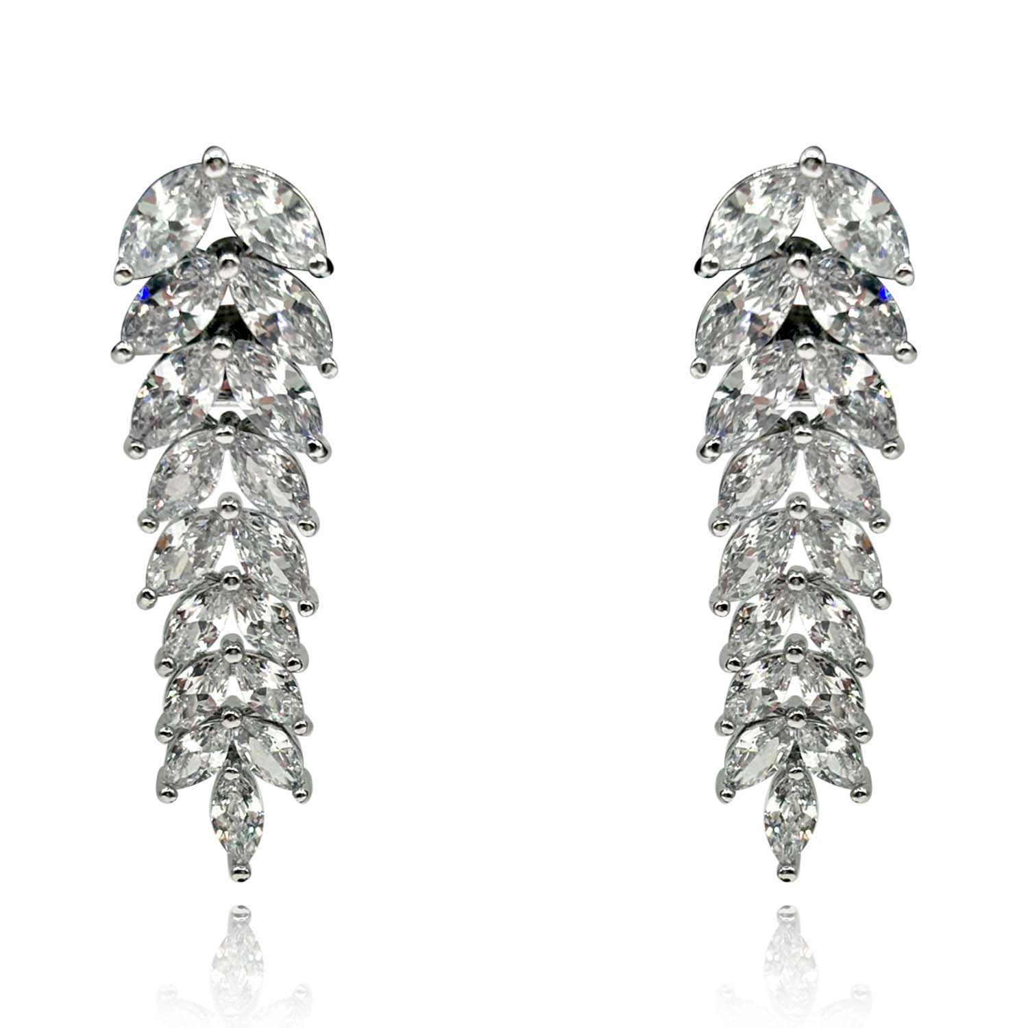 Cascading Navette Clip On Diamond Cubic Zirconium Drop Earrings