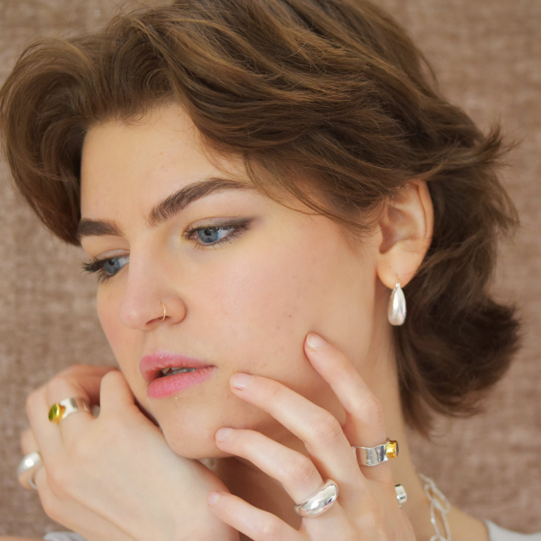 Cashew Earrings In Brushed Silver