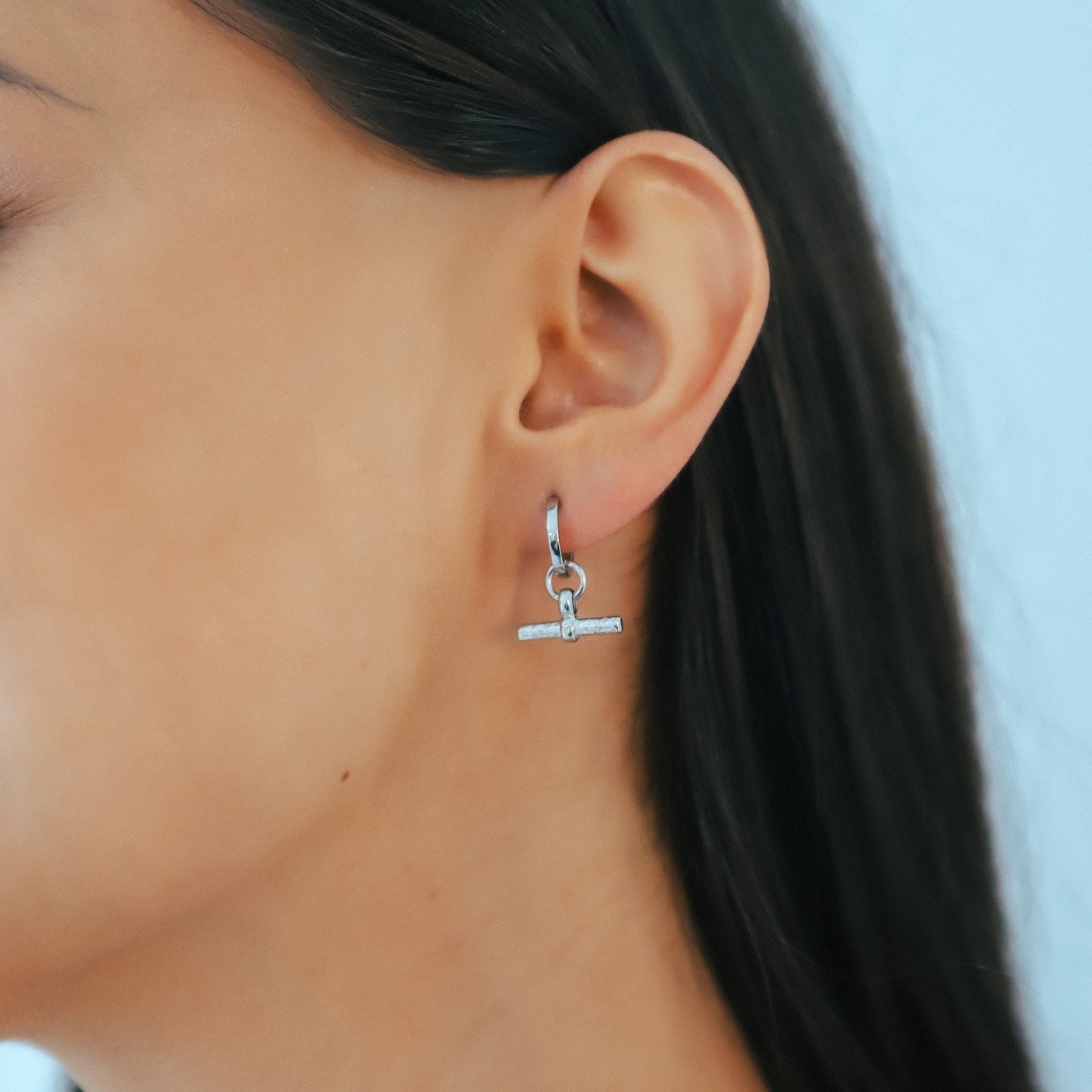 Cassia T-Bar Huggie Earrings | Sterling Silver