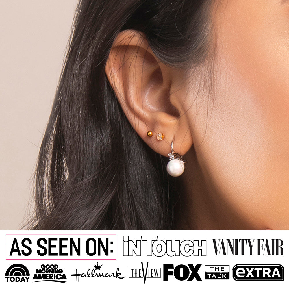 Cassie 18k White Gold Plated Pearl Drop Earrings with Swarovski Crystals