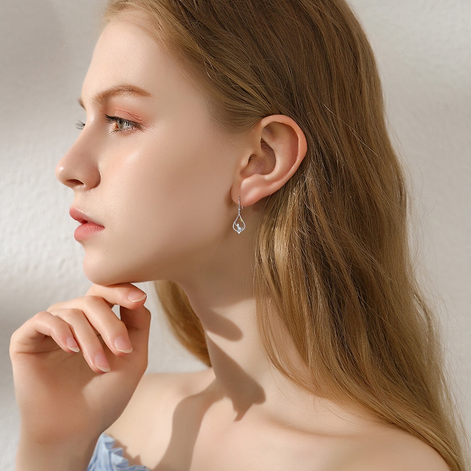 Sterling Silver Two-tone Cat & Moon Drop Earrings