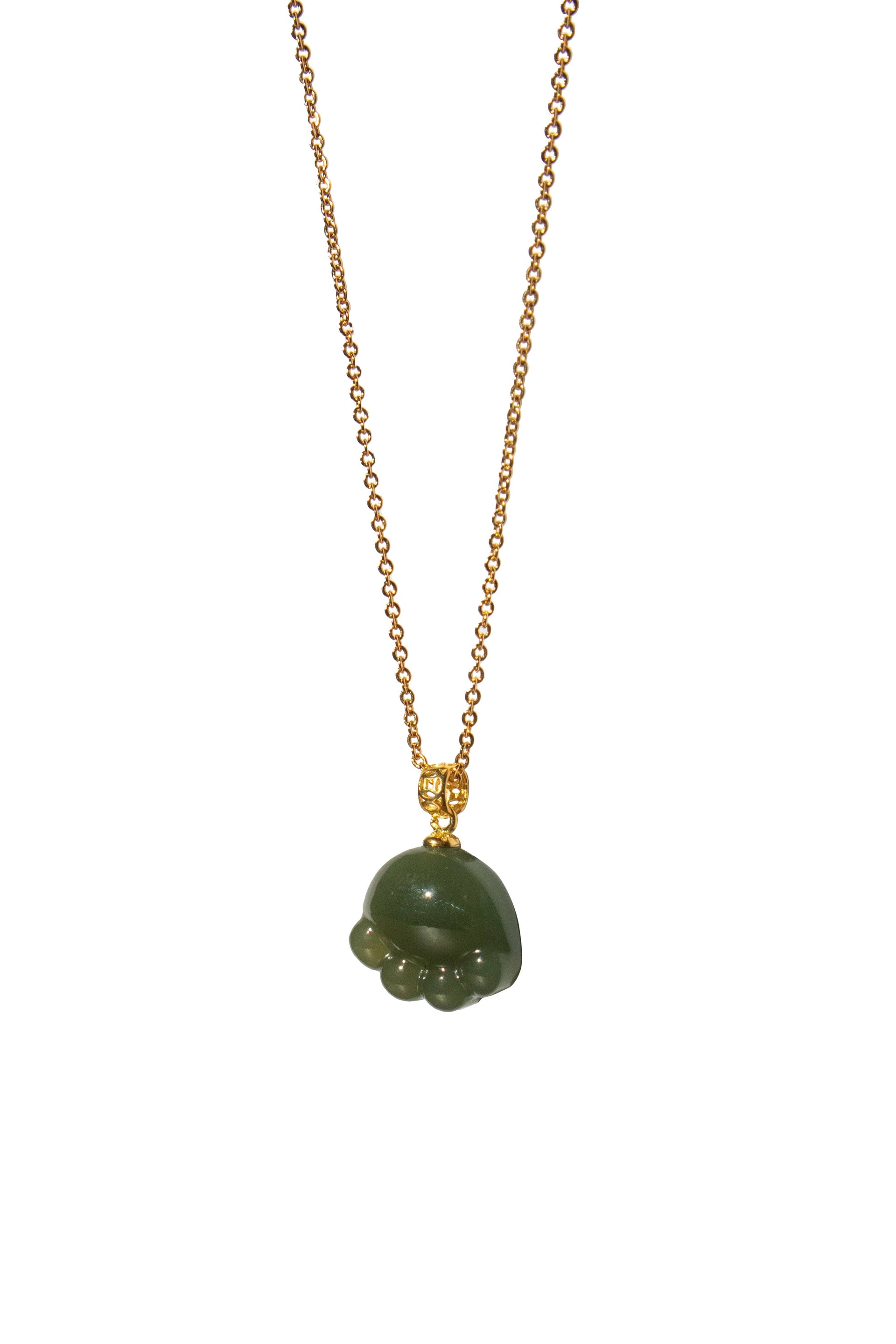 Cat Paw Green Jade Pendant Necklace