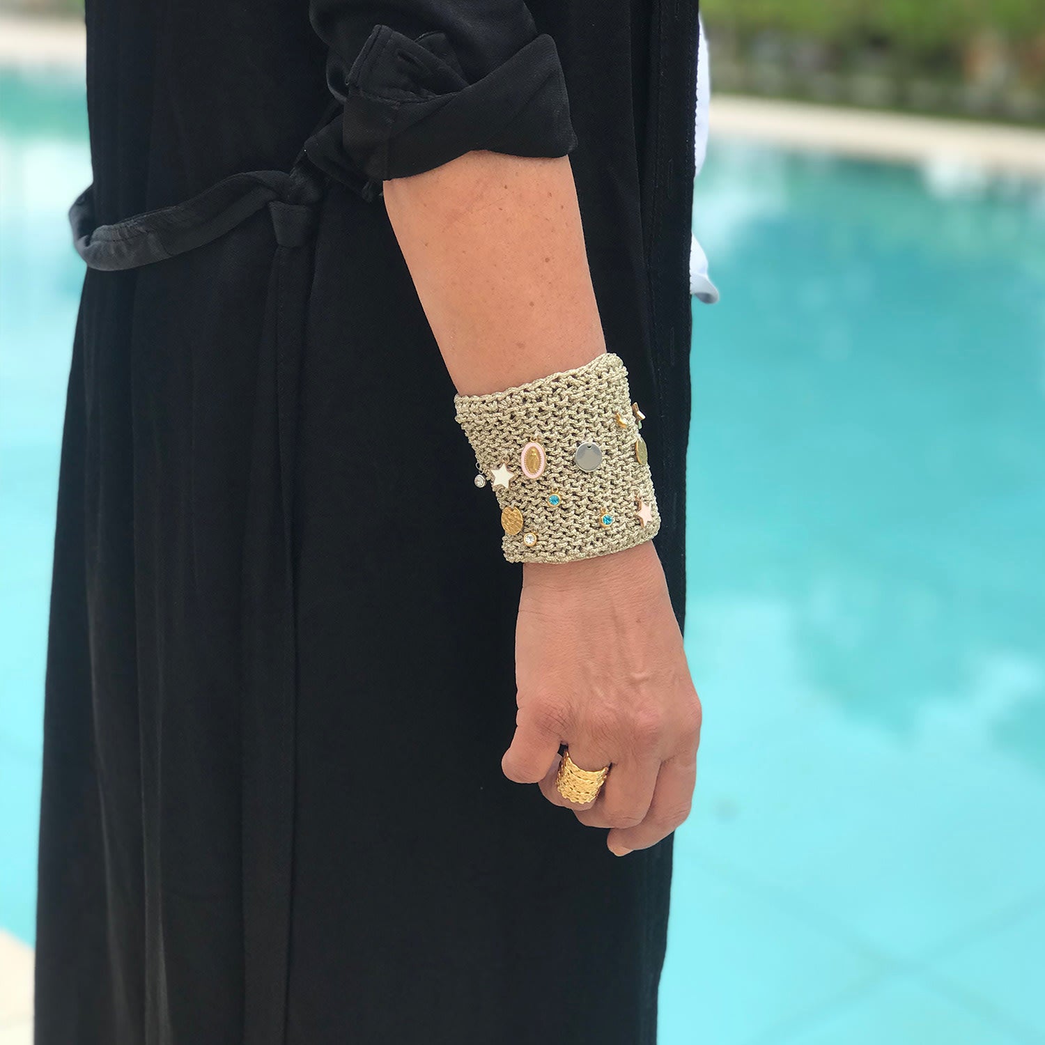 Catalina Bracelet With Charms | Hand Knitted | Gold