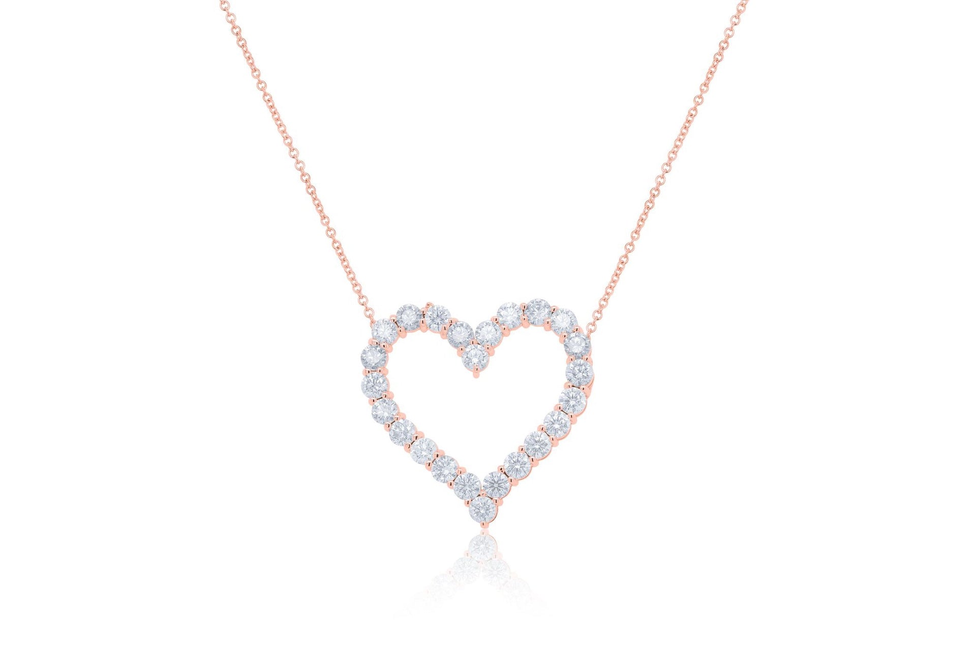 18kt rose gold open heart pendant featuring 3.30 cts of round diamonds, 24 stones