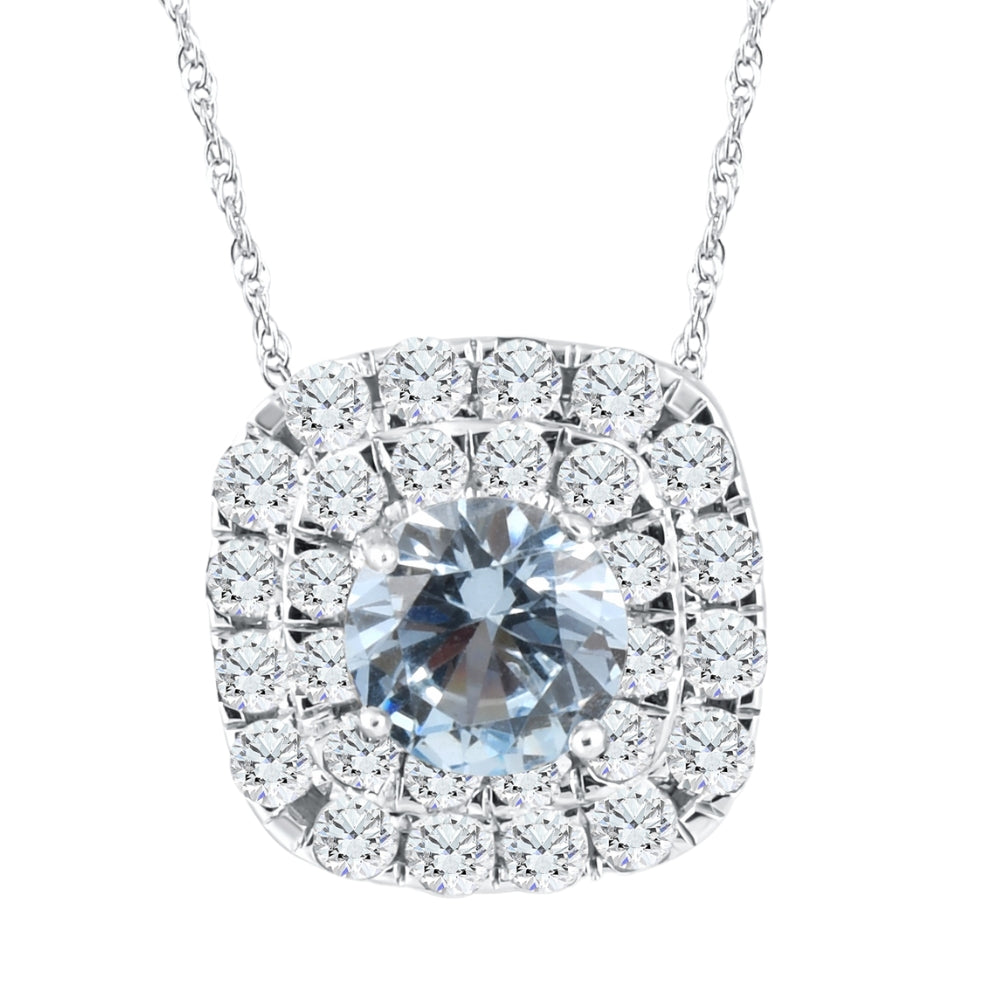2 3/4Ct Aquamarine & Diamond Cushion Halo Pendant 10k White Gold Women's Necklace