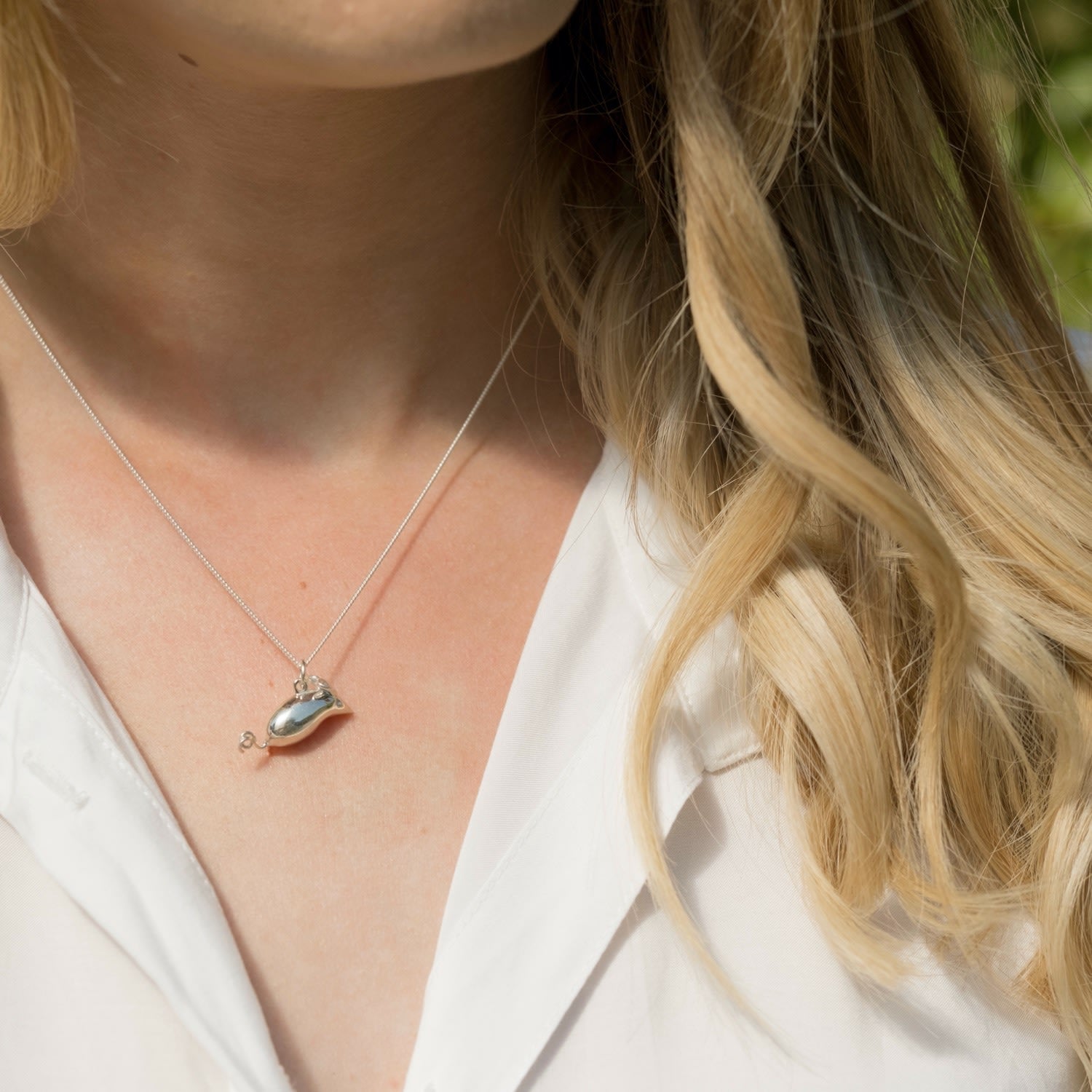 Mouse Pendant Necklace Sterling Silver