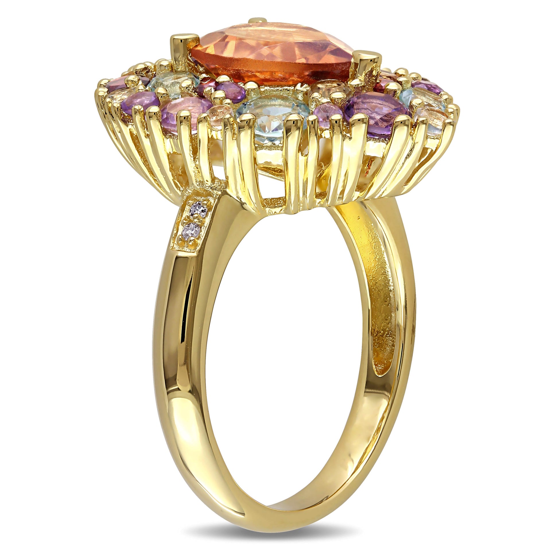 4 4/5 CT TGW Multi Gemstone and Diamond Pear-shape Cocktail Ring in Yellow Plated Sterling Silver