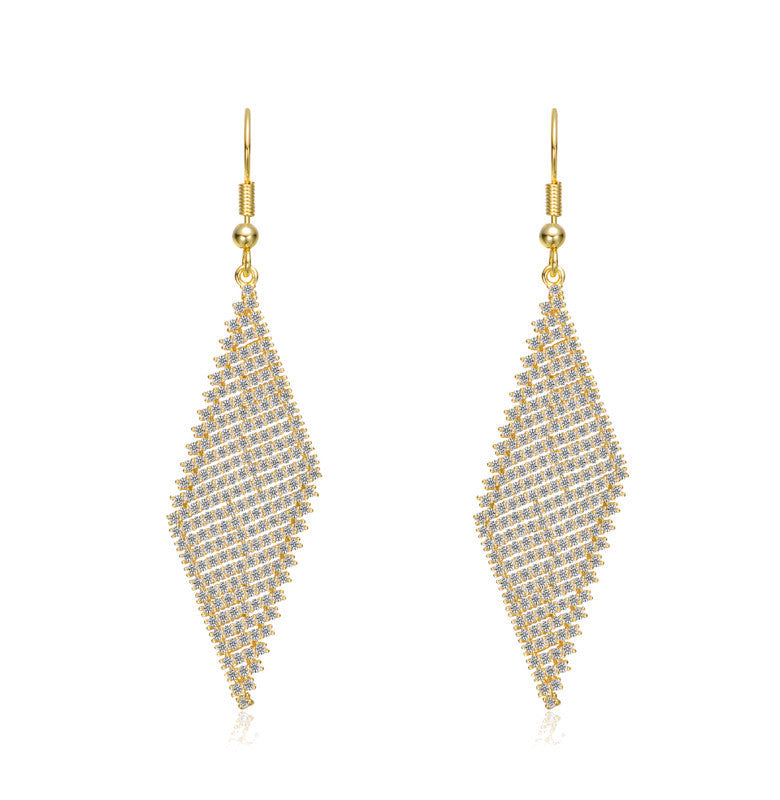 Sterling Silver 14k Gold Plated With Cubic Zirconia Mesh Dangle Earrings