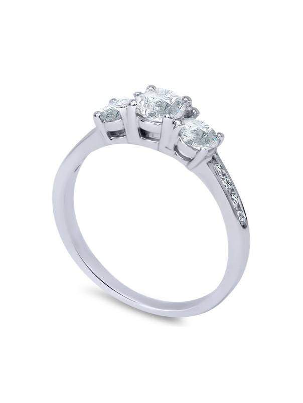 1/2 CT Three Stone Round Diamond Engagement Ring 14K White Gold