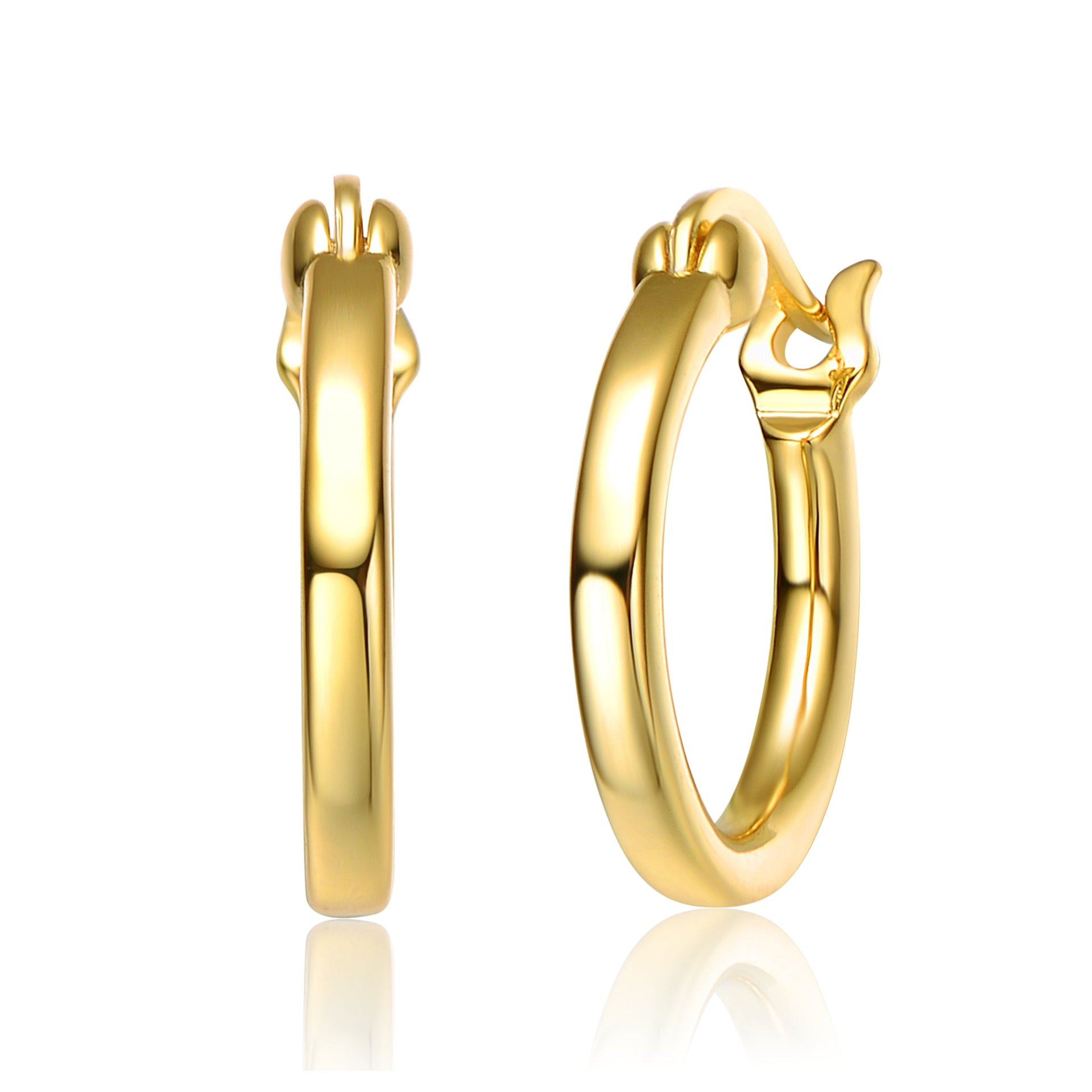 Ga Sterling Silver 14k Gold Plated Clear Cubic Zirconia Hoop Saddle Back Earrings