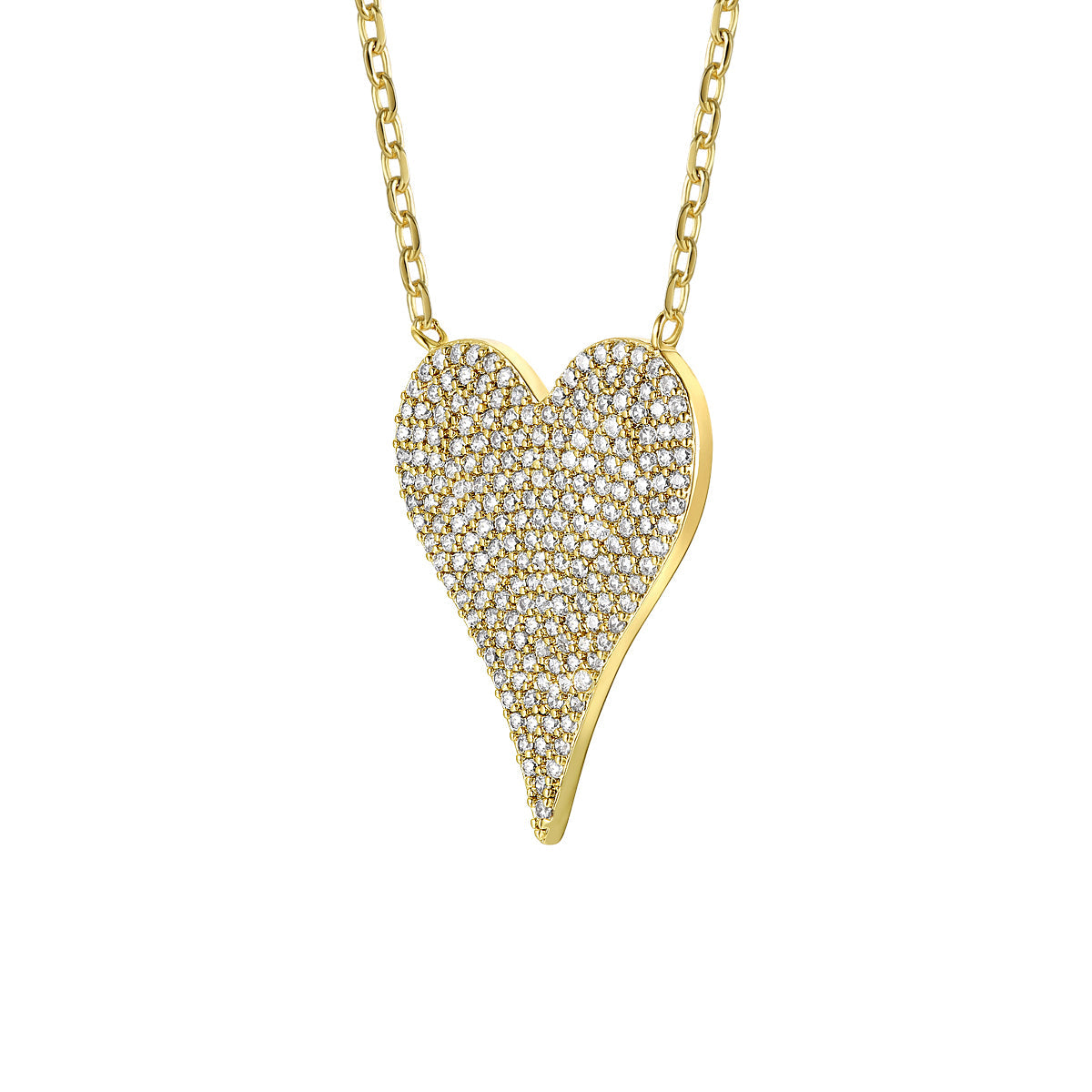 Rg 14k Gold Plated with Pave Diamond Cubic Zirconia Heart Layering Necklace