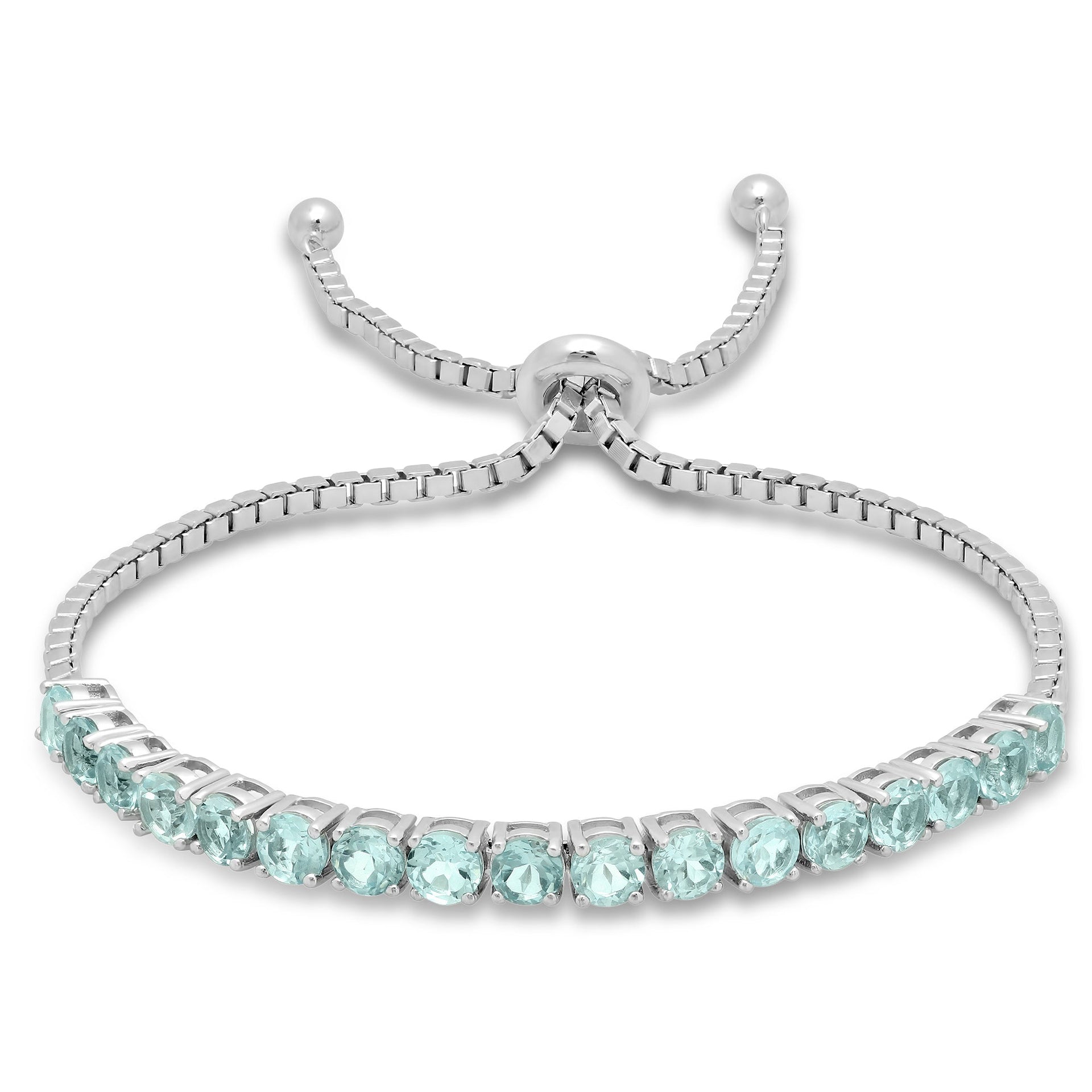 Sterling Silver Round 4mm Gemstone Bolo Bracelet