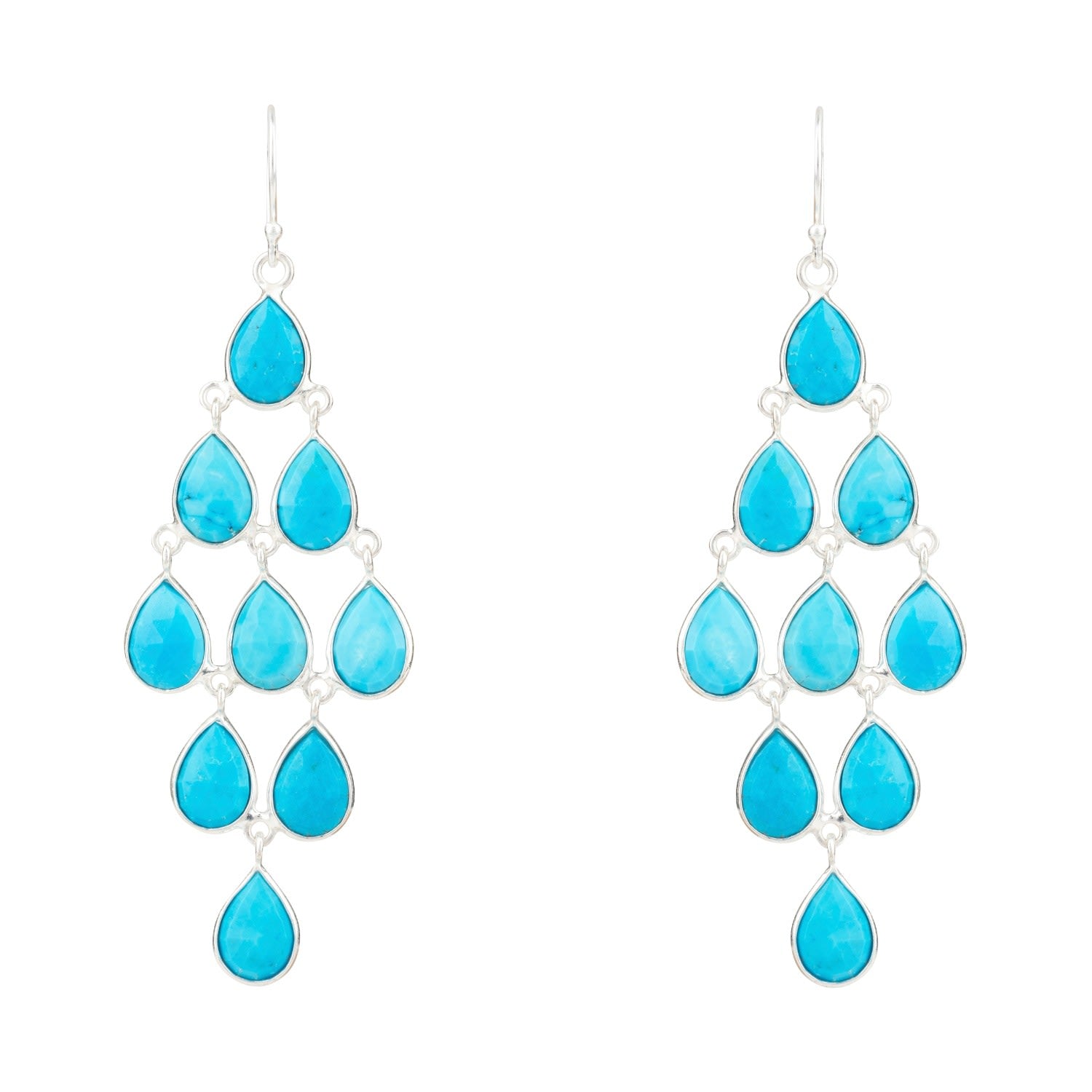 Erviola Gemstone Cascade Earrings Silver Turquoise